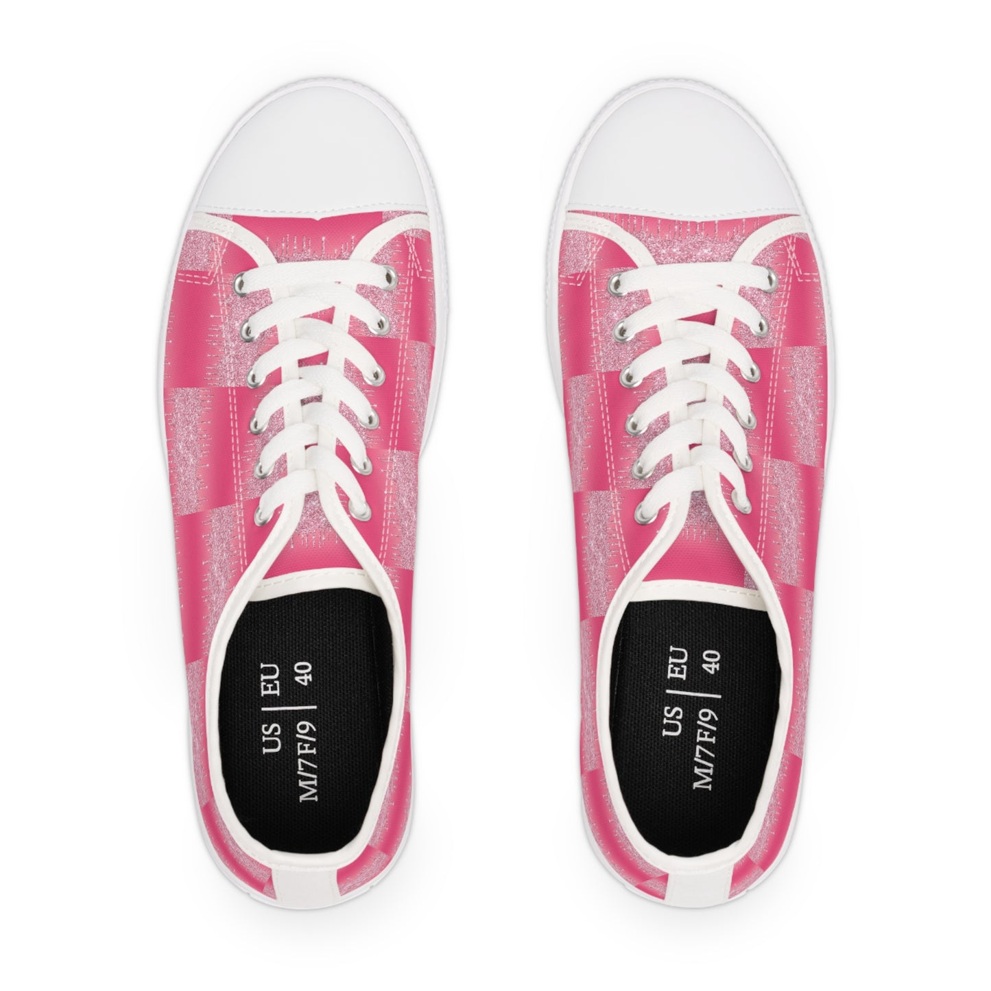 Pink Glitter Check Print Women's Low Top Sneakers