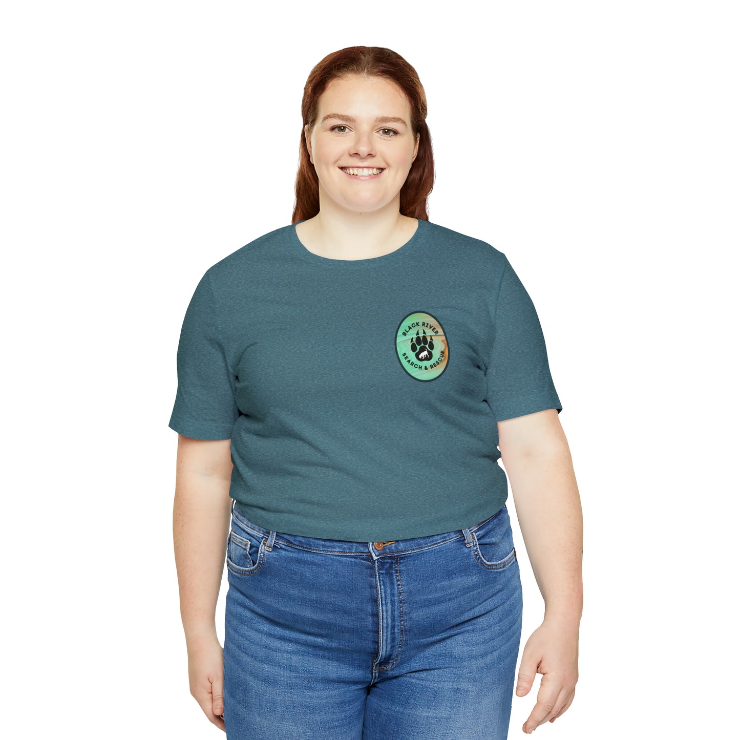 Green and Peach Marble Black River Search & Rescue Logo Unisex Jersey Short Sleeve Tee