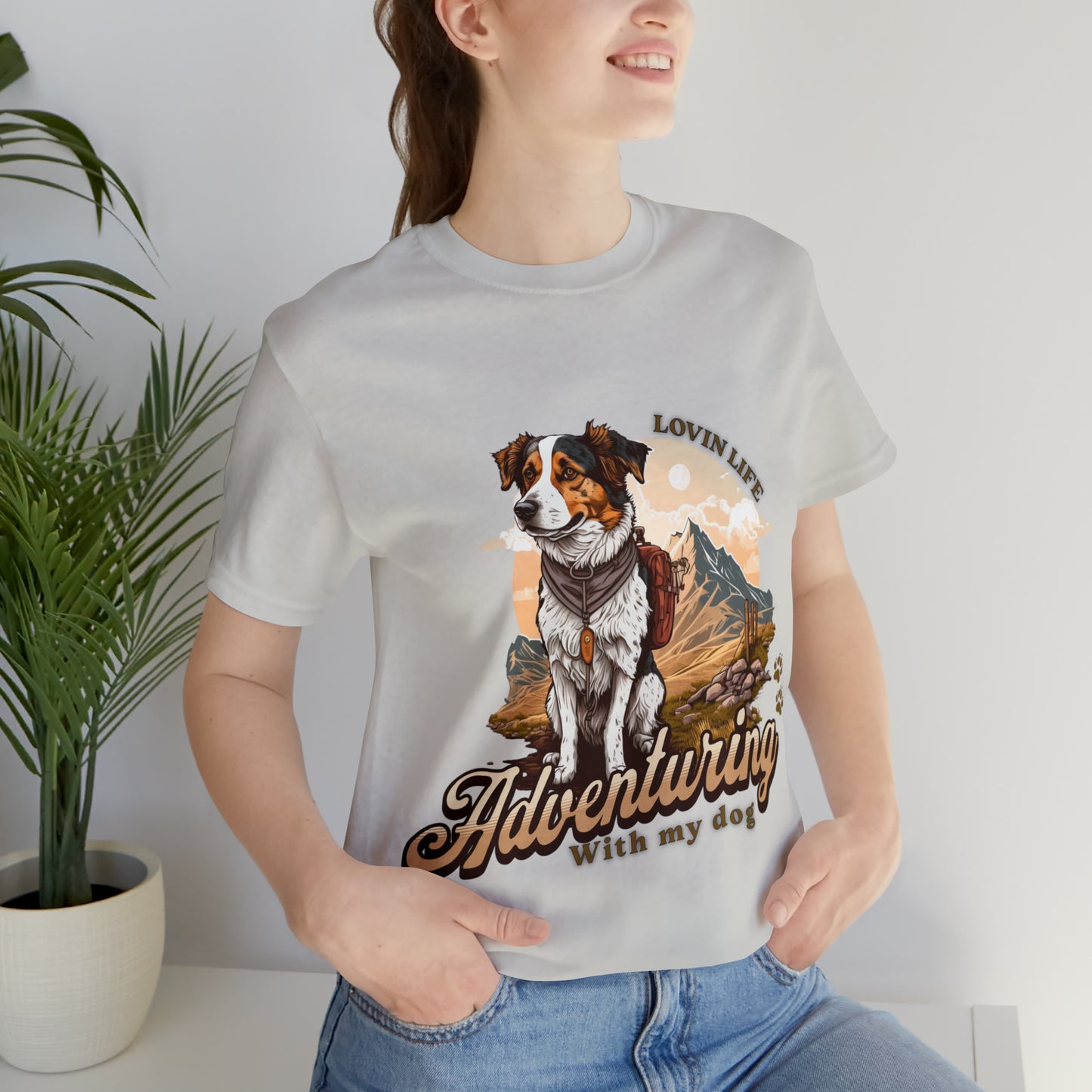 Adventuring with my Dog Short Sleeve Tee, Vintage Outdoor theme