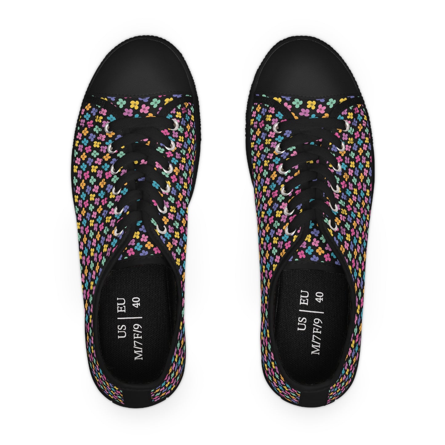 Multicolor Flower Black Women's Low Top Sneakers