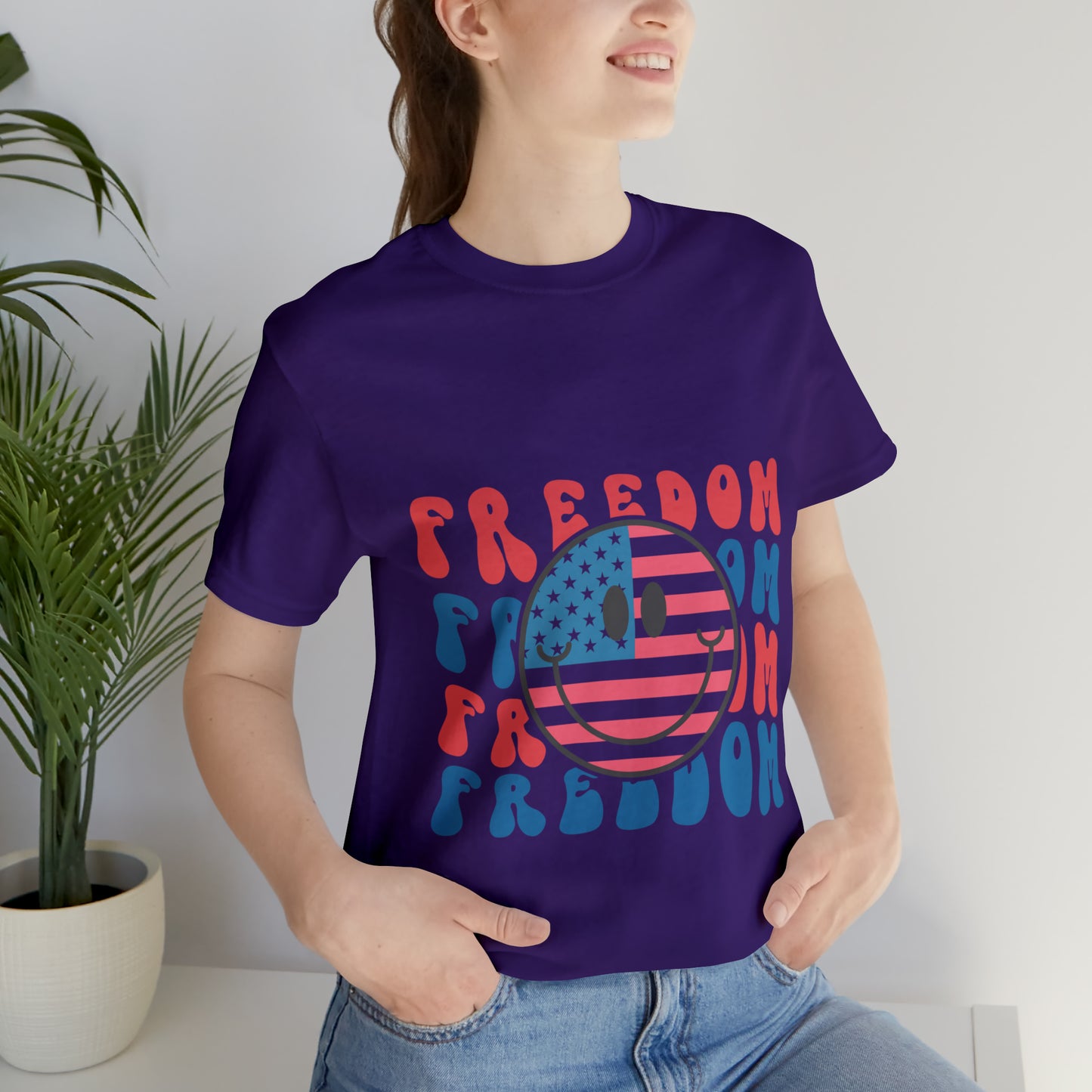 Freedom Smiley Face Flag Unisex Jersey Short Sleeve Tee Patriotic American Flag