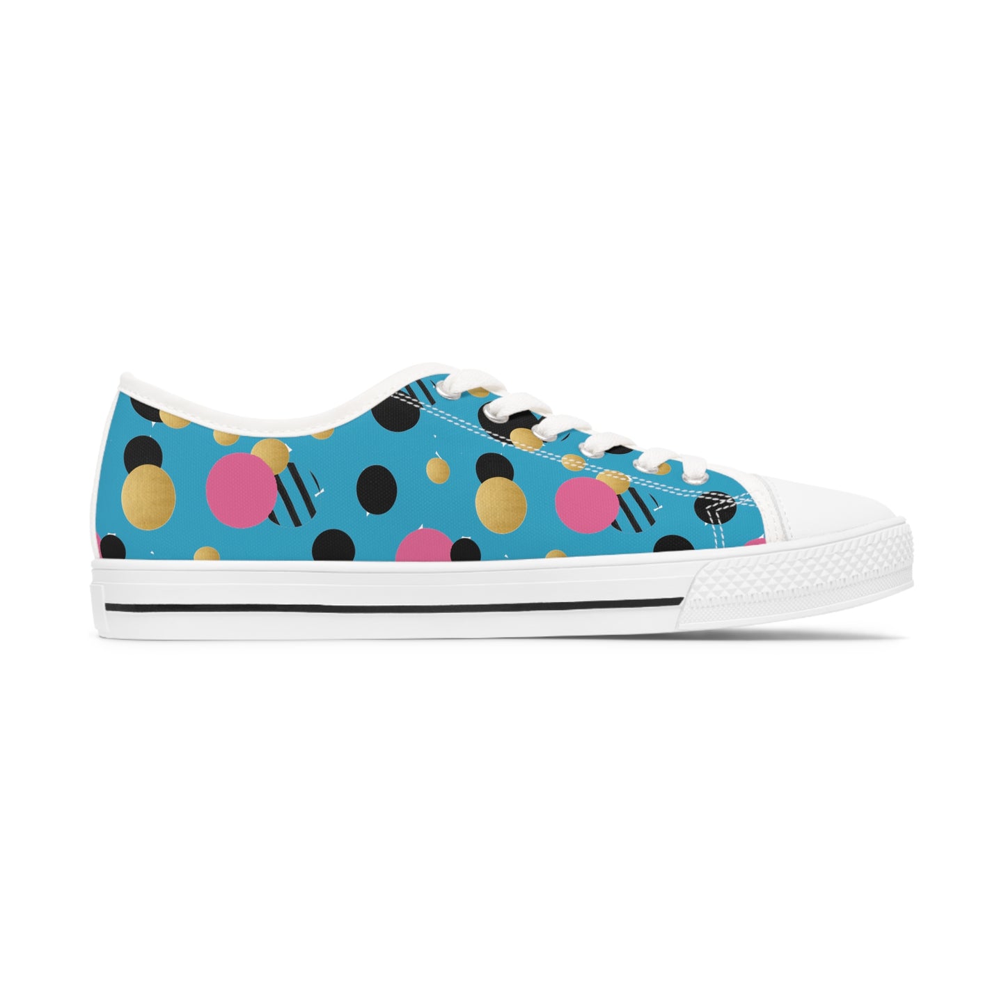 Turquoise pink black and gold polka dot Print Women's Low Top Sneakers