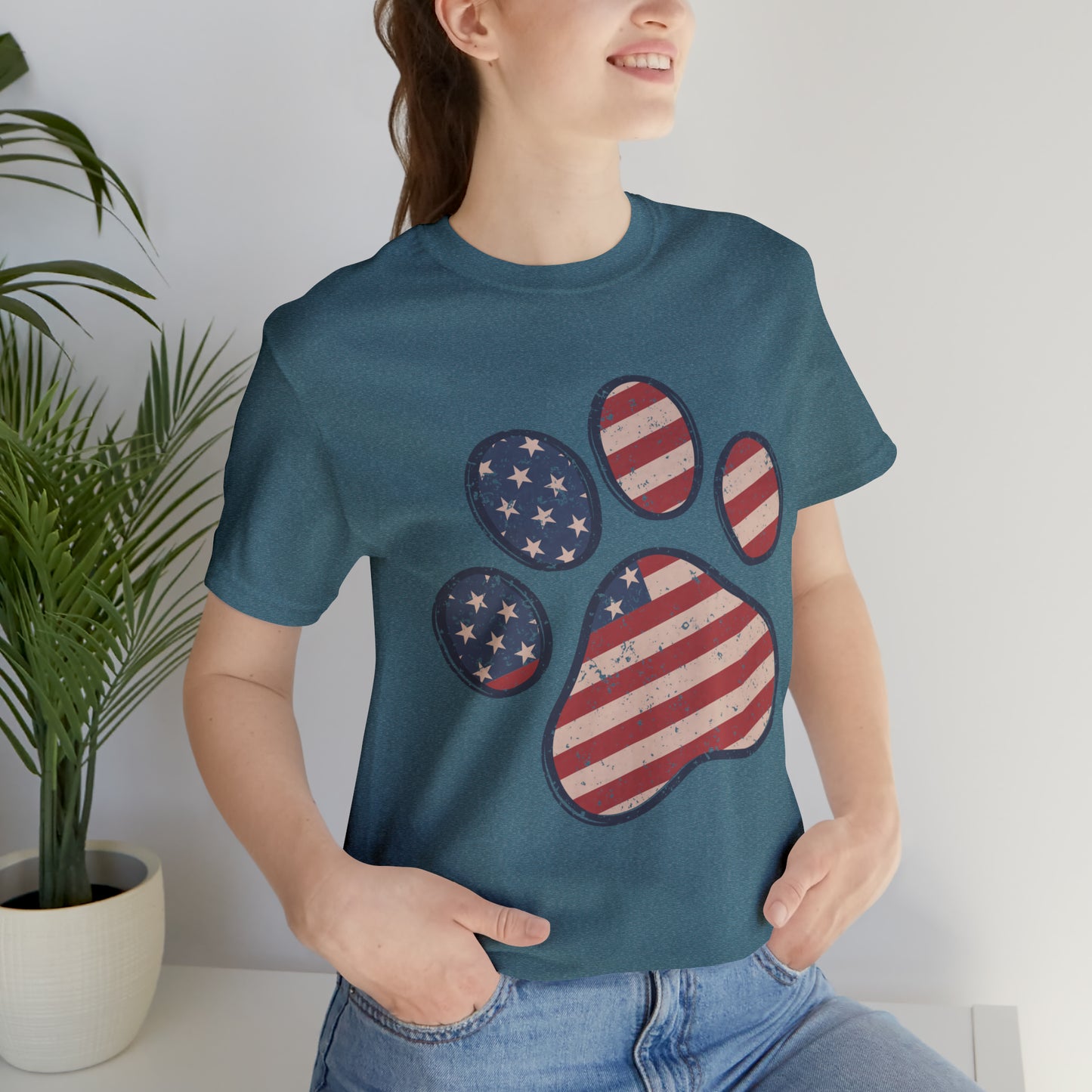 4th of July Pawprint Unisex Jersey Short Sleeve Tee Patriotic American Flag
