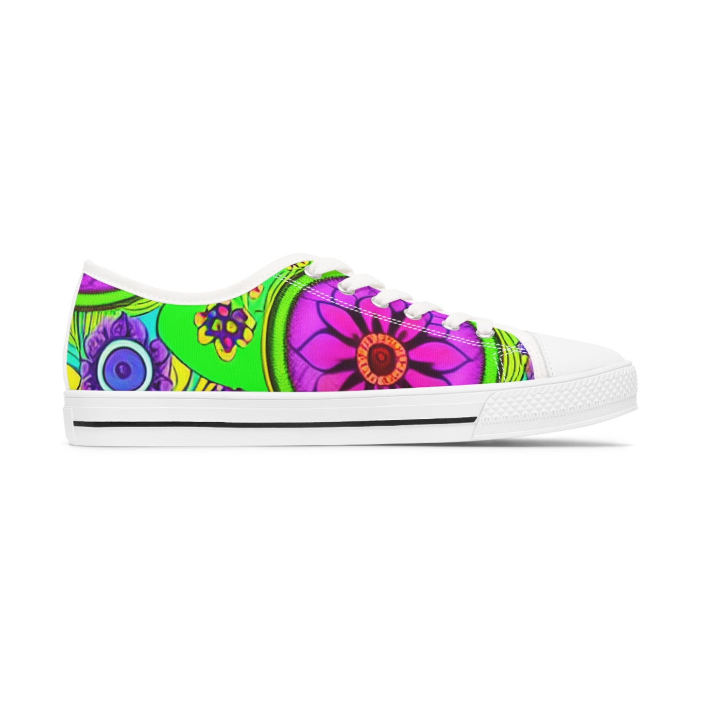 Women's Low Top Sneakers, Retro Flowers, Purple, Multi-color flowers