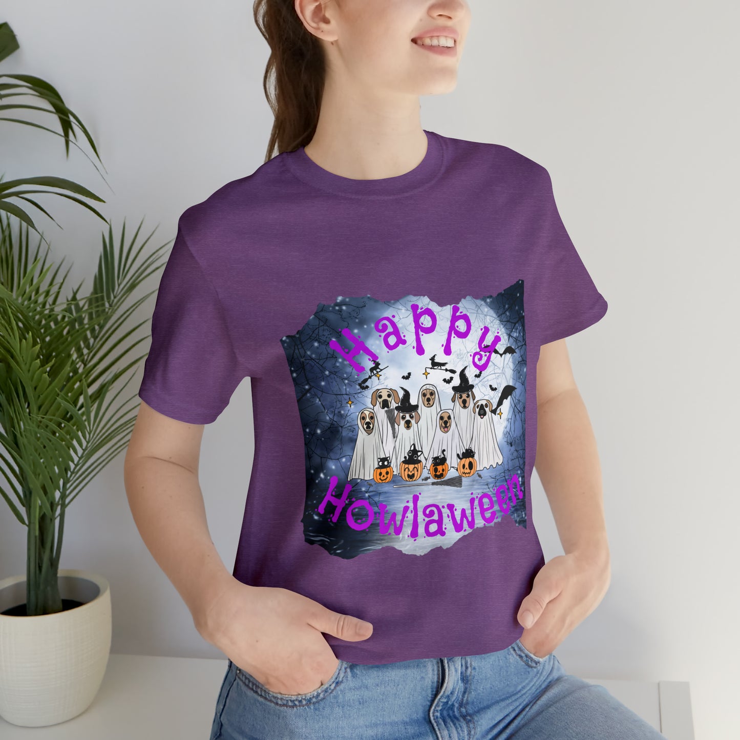 Happy Howlaween Dog Purple Short Sleeve Tee, Halloween shirt