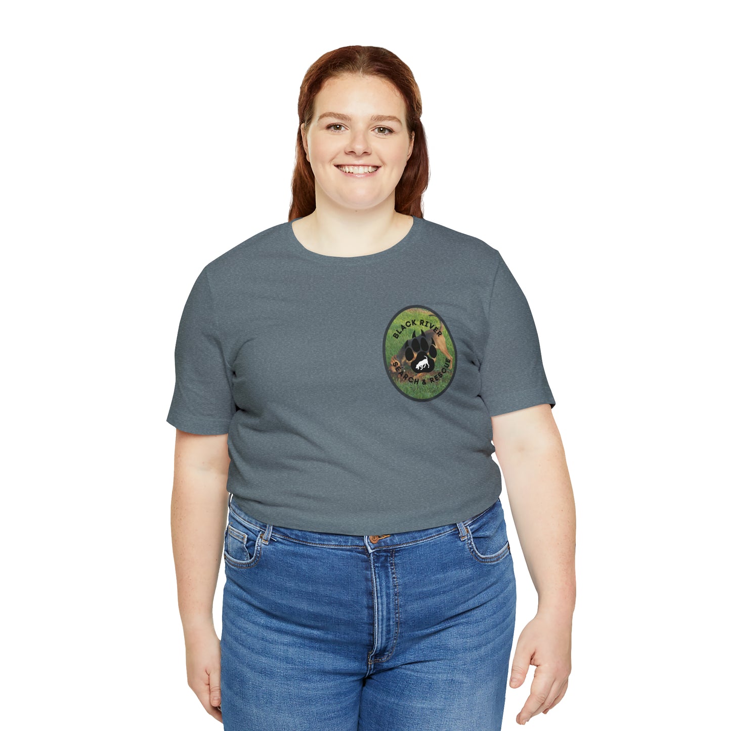 Black River Search & Rescue Logo with Lucy Unisex Jersey Short Sleeve Tee