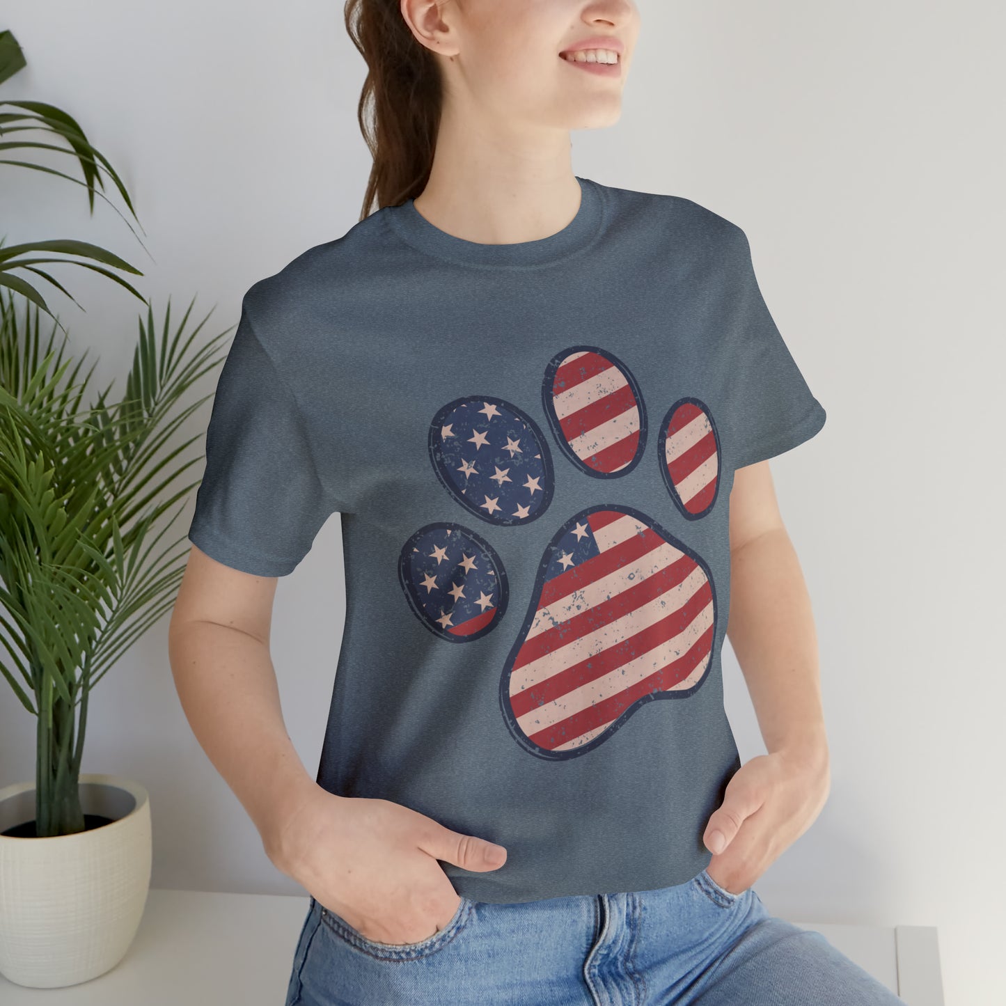 4th of July Pawprint Unisex Jersey Short Sleeve Tee Patriotic American Flag