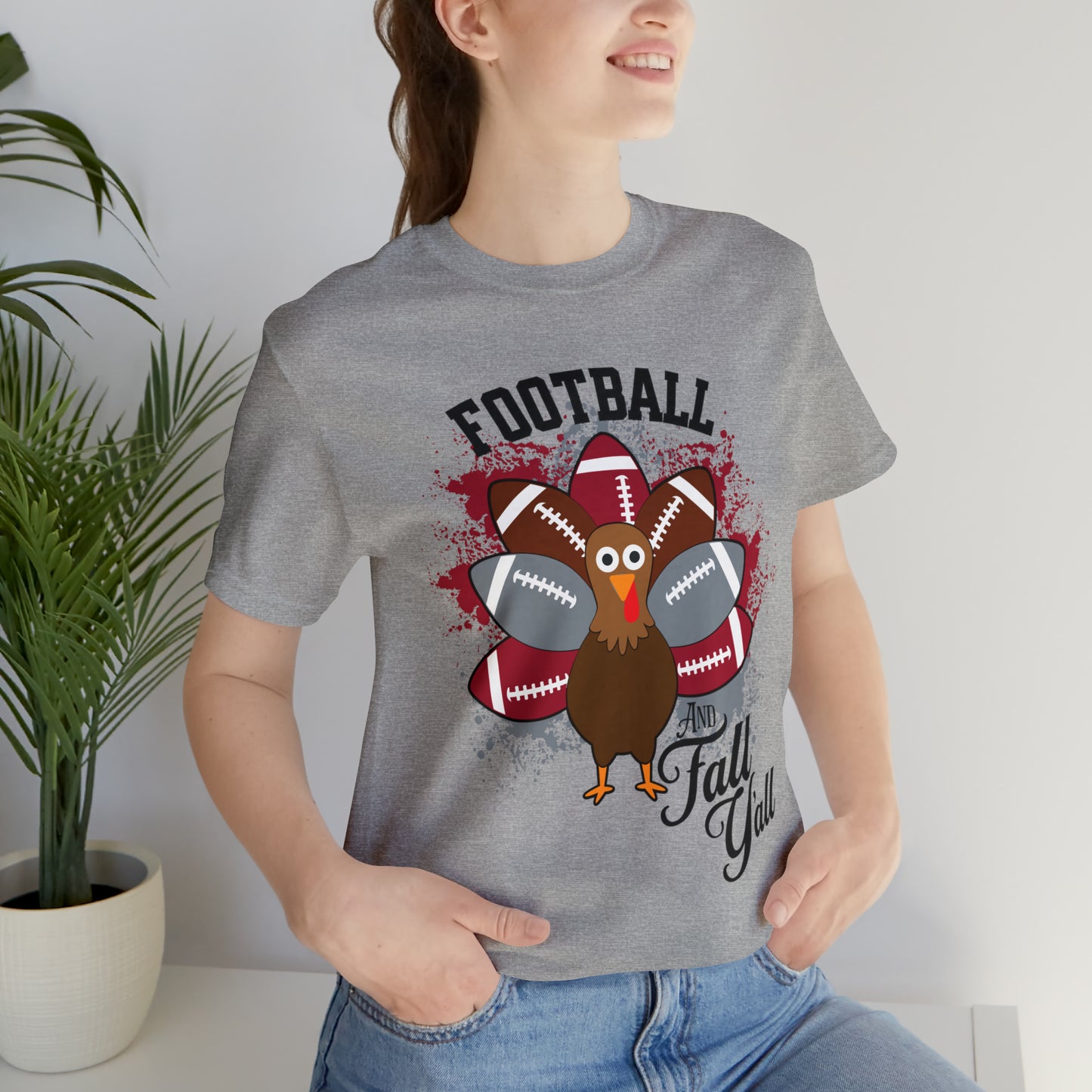 Custom Crimson and Gray Football and Fall Short Sleeve Tee, Football and turkey shirt, Alabama