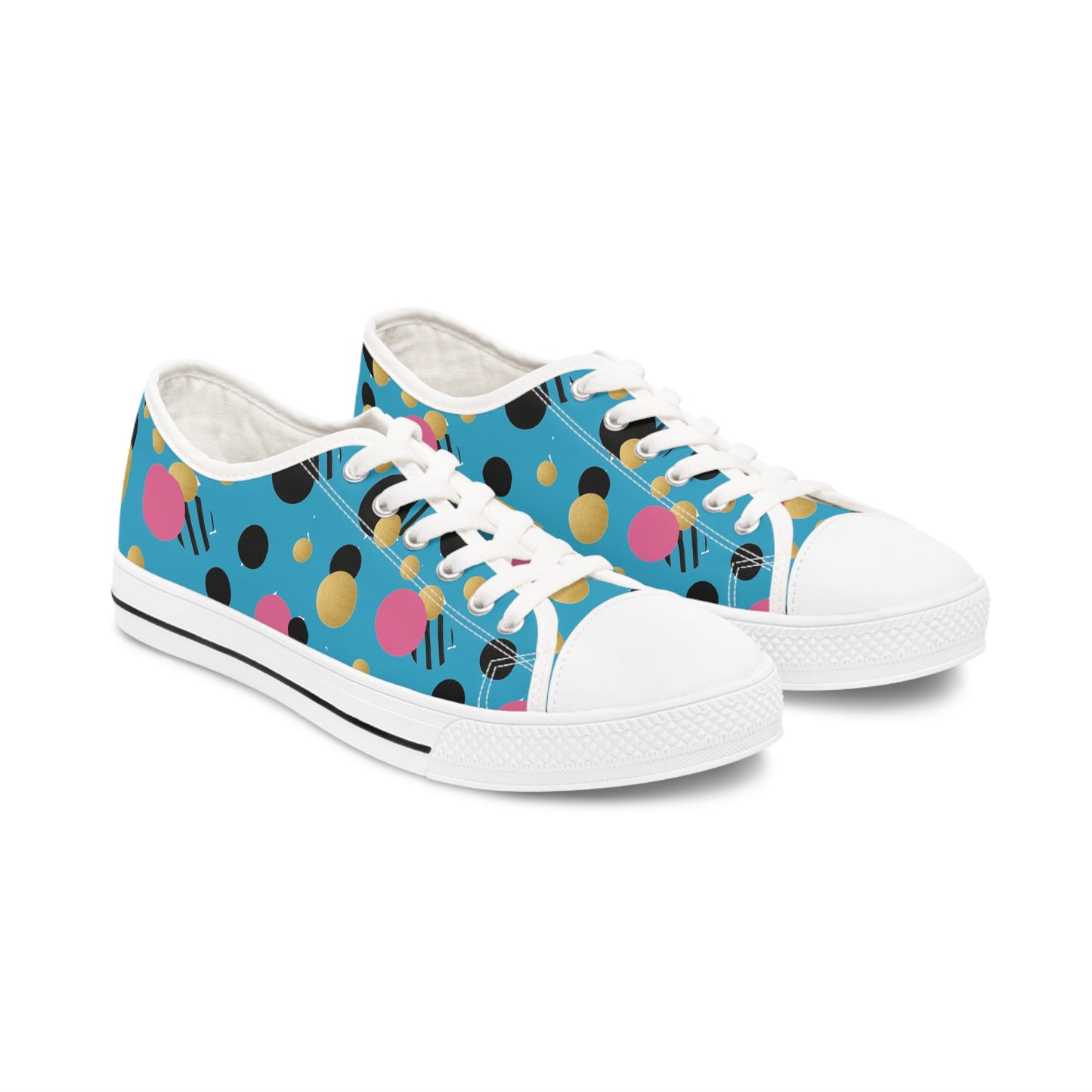 Turquoise pink black and gold polka dot Print Women's Low Top Sneakers