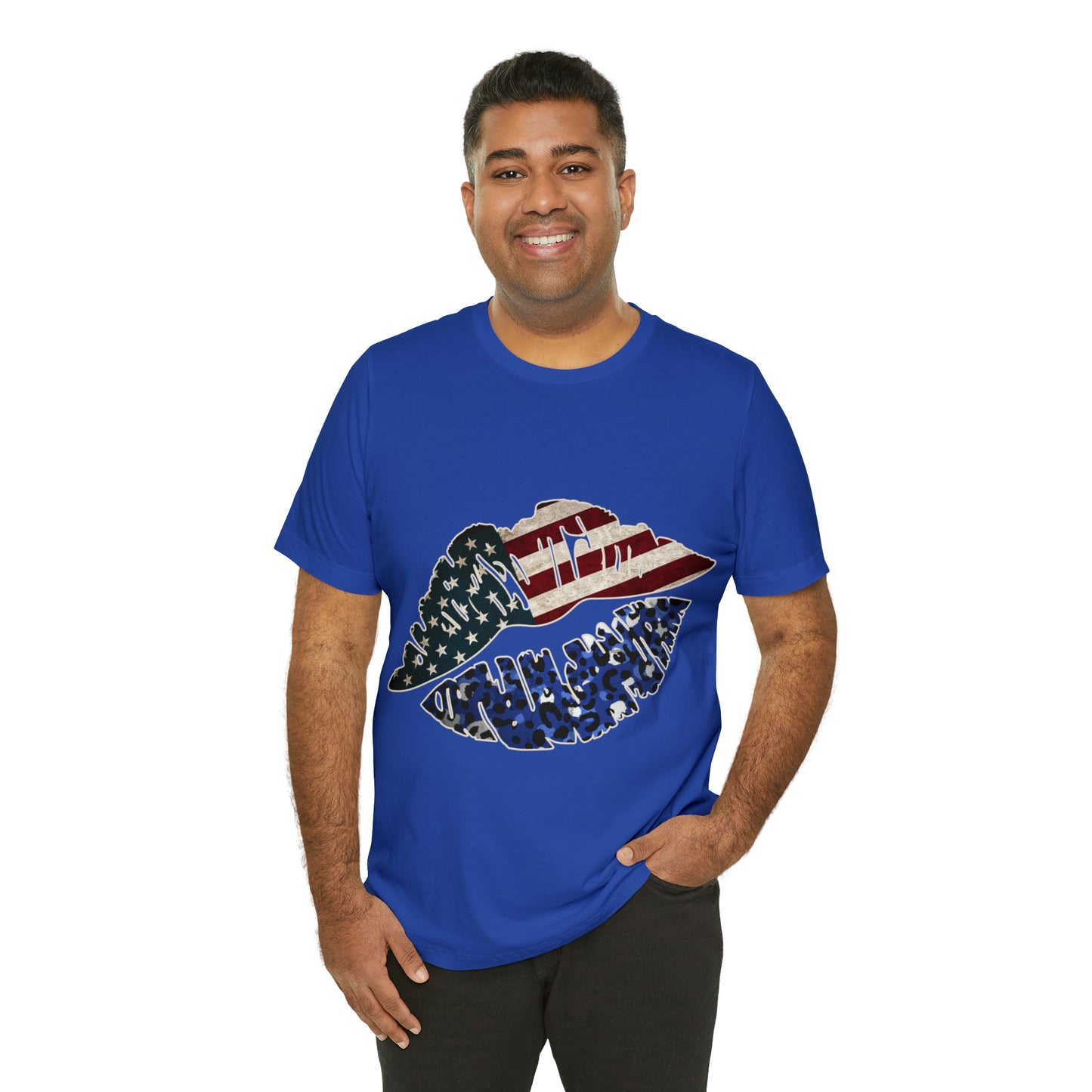 American Flag Lips 4th of July Unisex Jersey Short Sleeve Tee Patriotic Retro