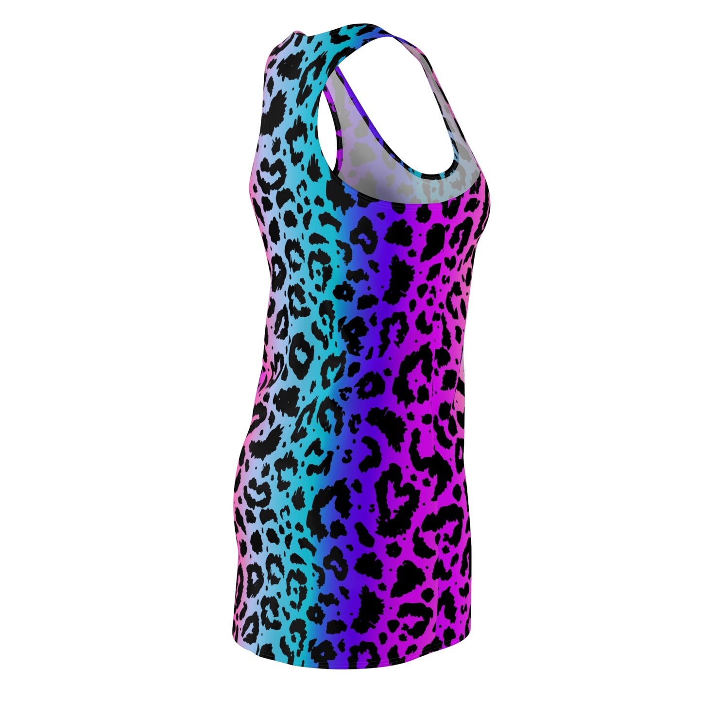 Women's Cut & Sew Racerback Dress Blue Pink and Purple leopard print