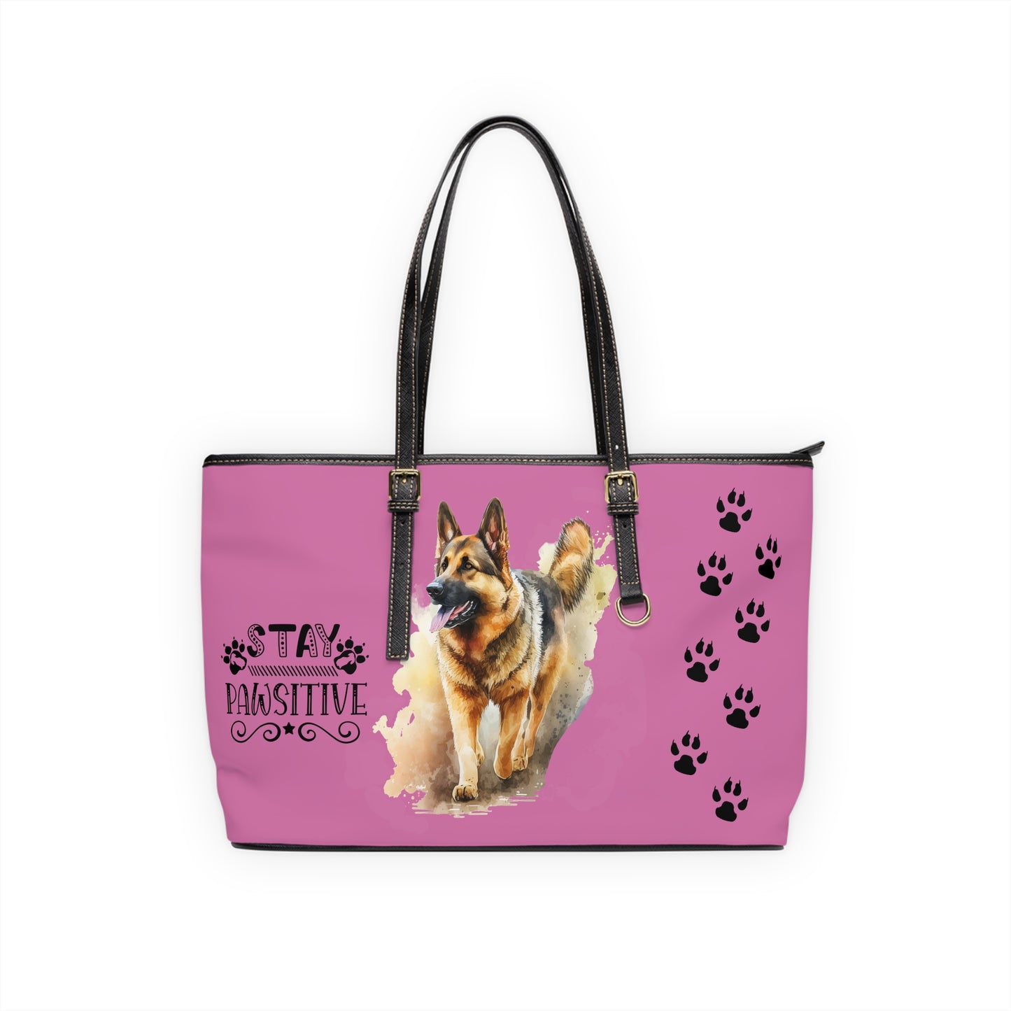 Pink Grey German Shepard Leather Shoulder Bag You had me at Woof Stay Pawsitive