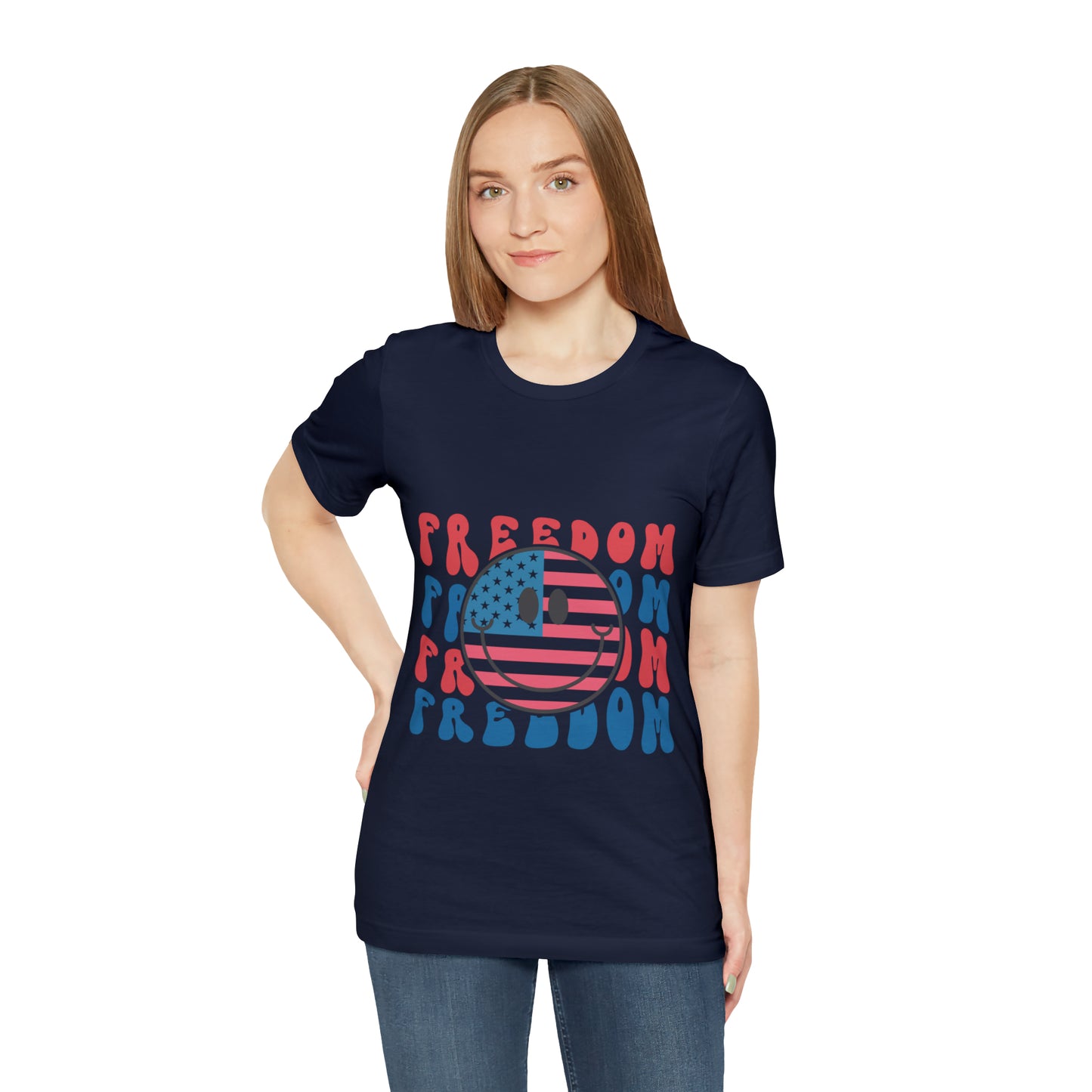 Freedom Smiley Face Flag Unisex Jersey Short Sleeve Tee Patriotic American Flag