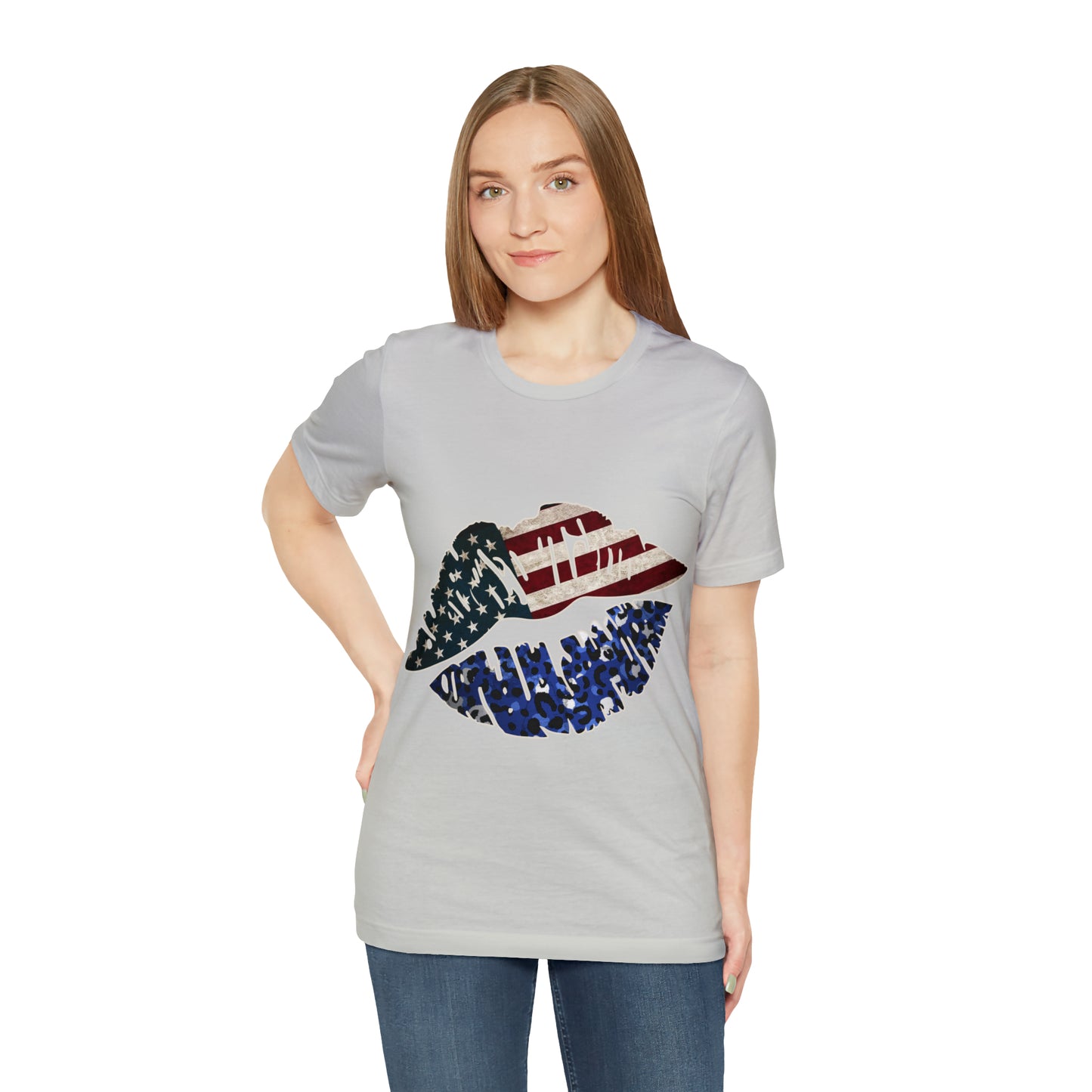 American Flag Lips 4th of July Unisex Jersey Short Sleeve Tee Patriotic Retro