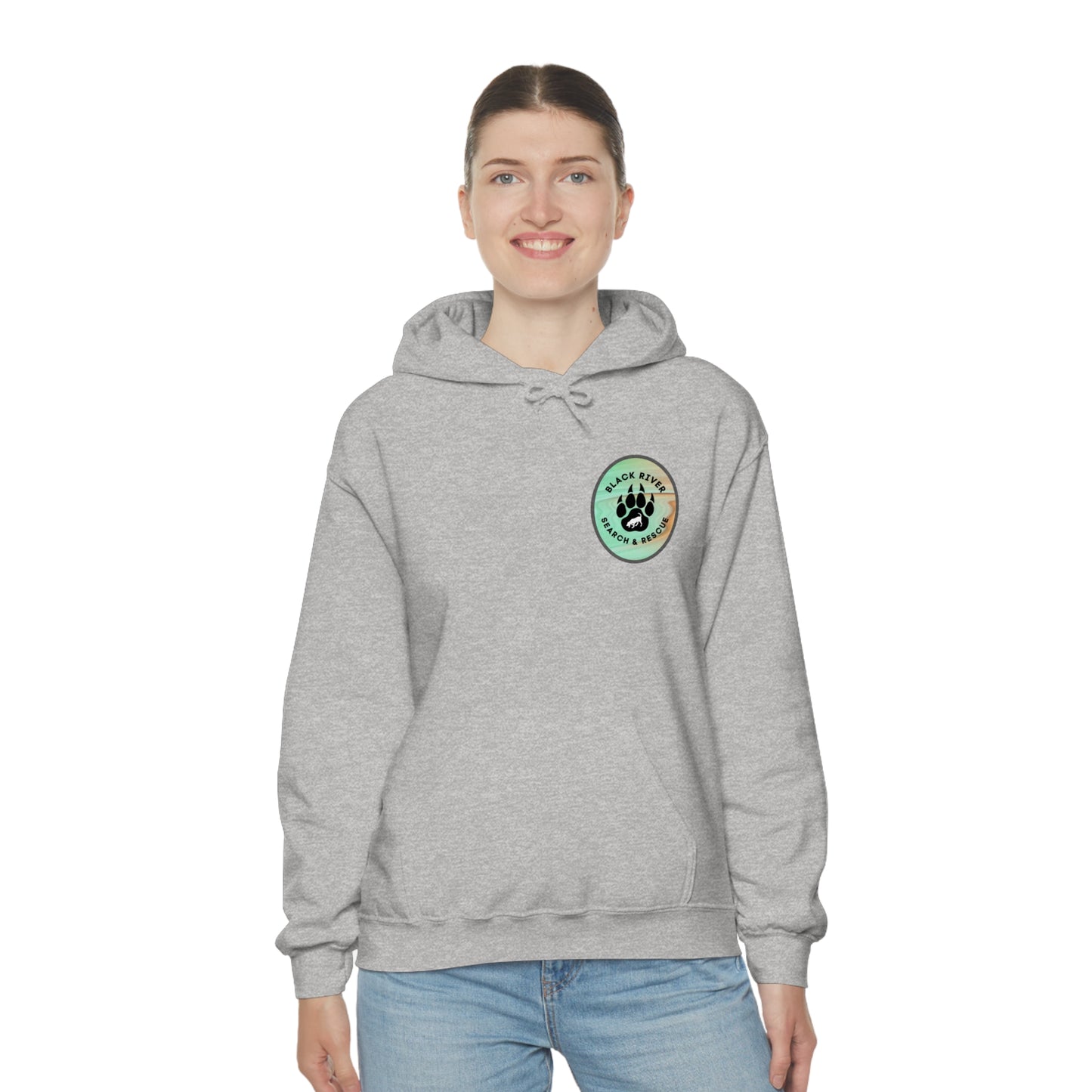 Green and Peach Marble Black River Search & Rescue Logo Unisex Heavy Blend™ Hooded Sweatshirt