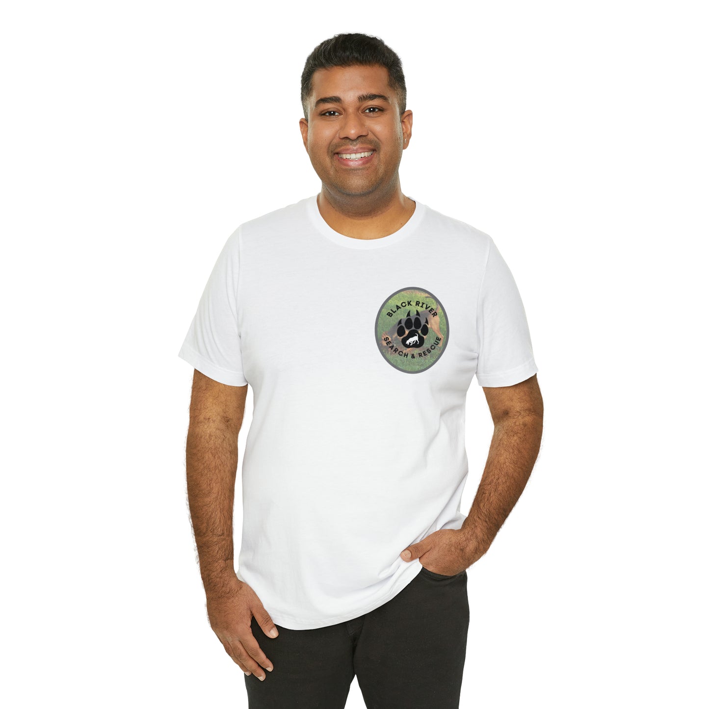 Black River Search & Rescue Logo with Lucy Unisex Jersey Short Sleeve Tee