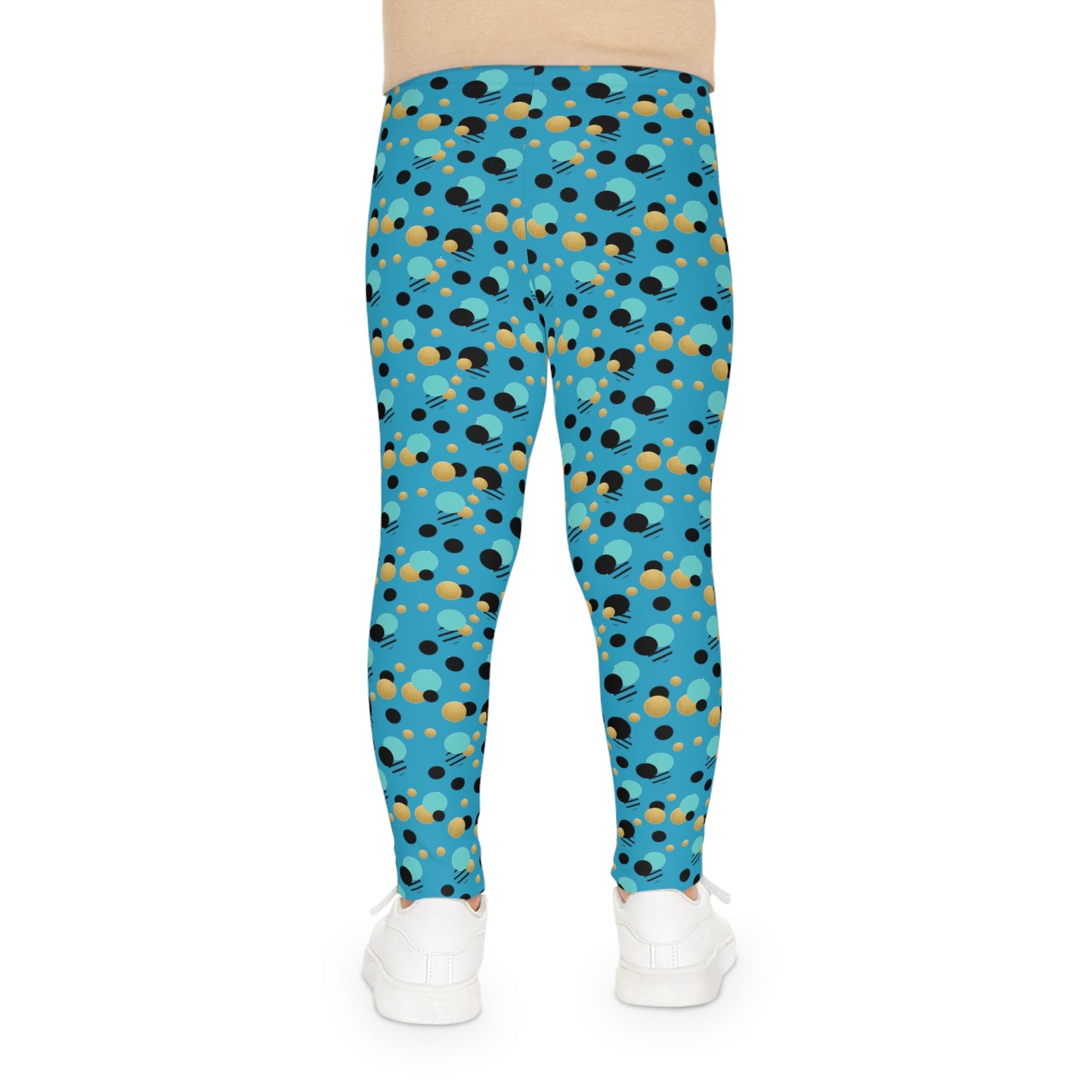 Girl's colorful turquoise gold and blue polka dot bee leggings