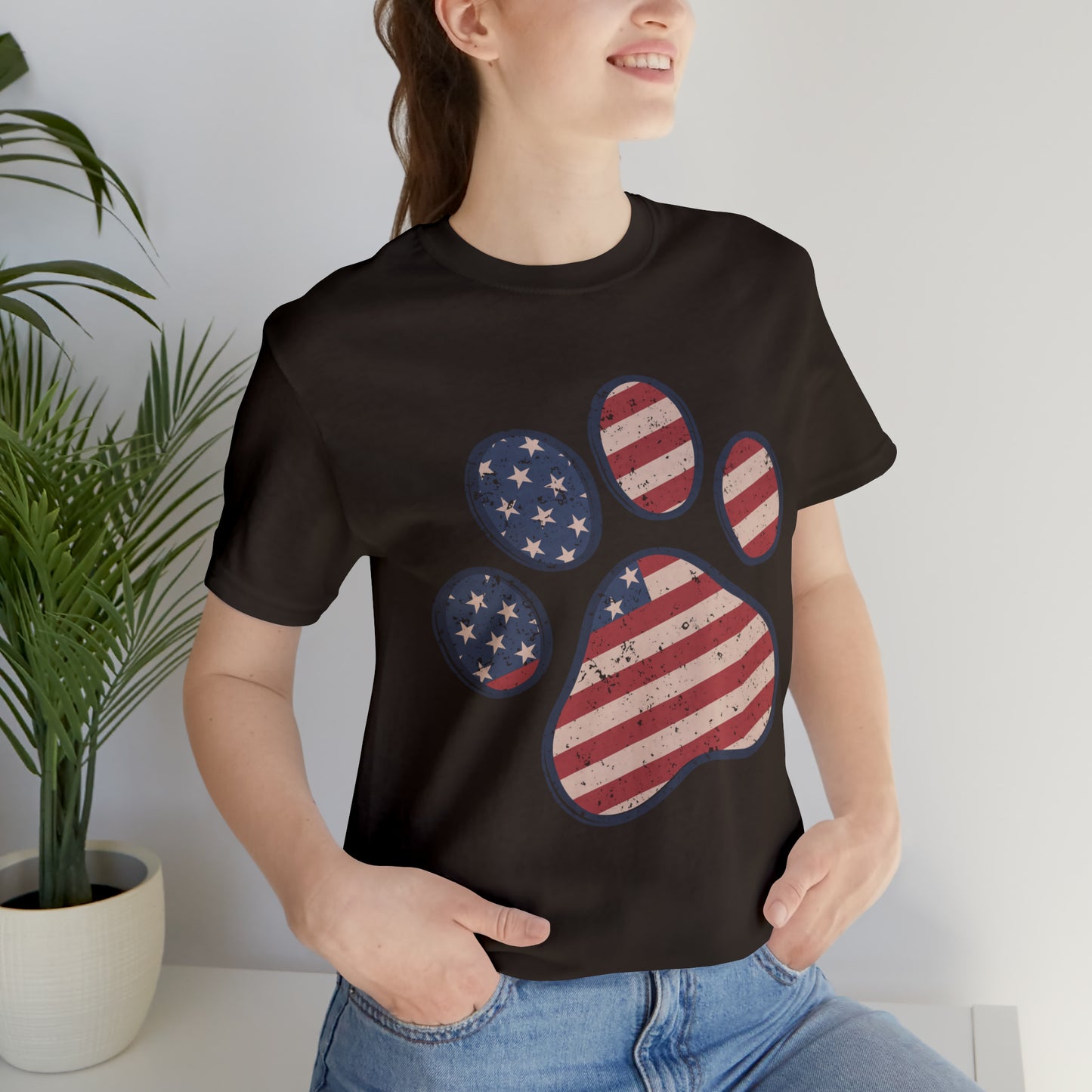 4th of July Pawprint Unisex Jersey Short Sleeve Tee Patriotic American Flag