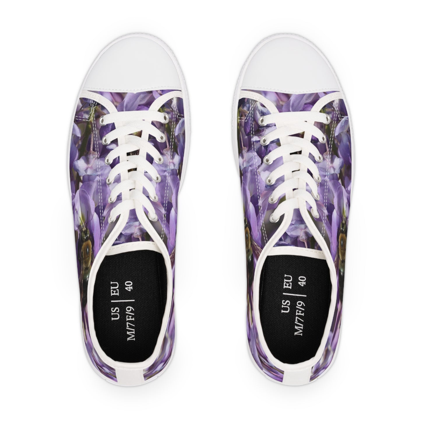 Women's Low Top Sneakers, Bumble Bee, Purple, Flowers