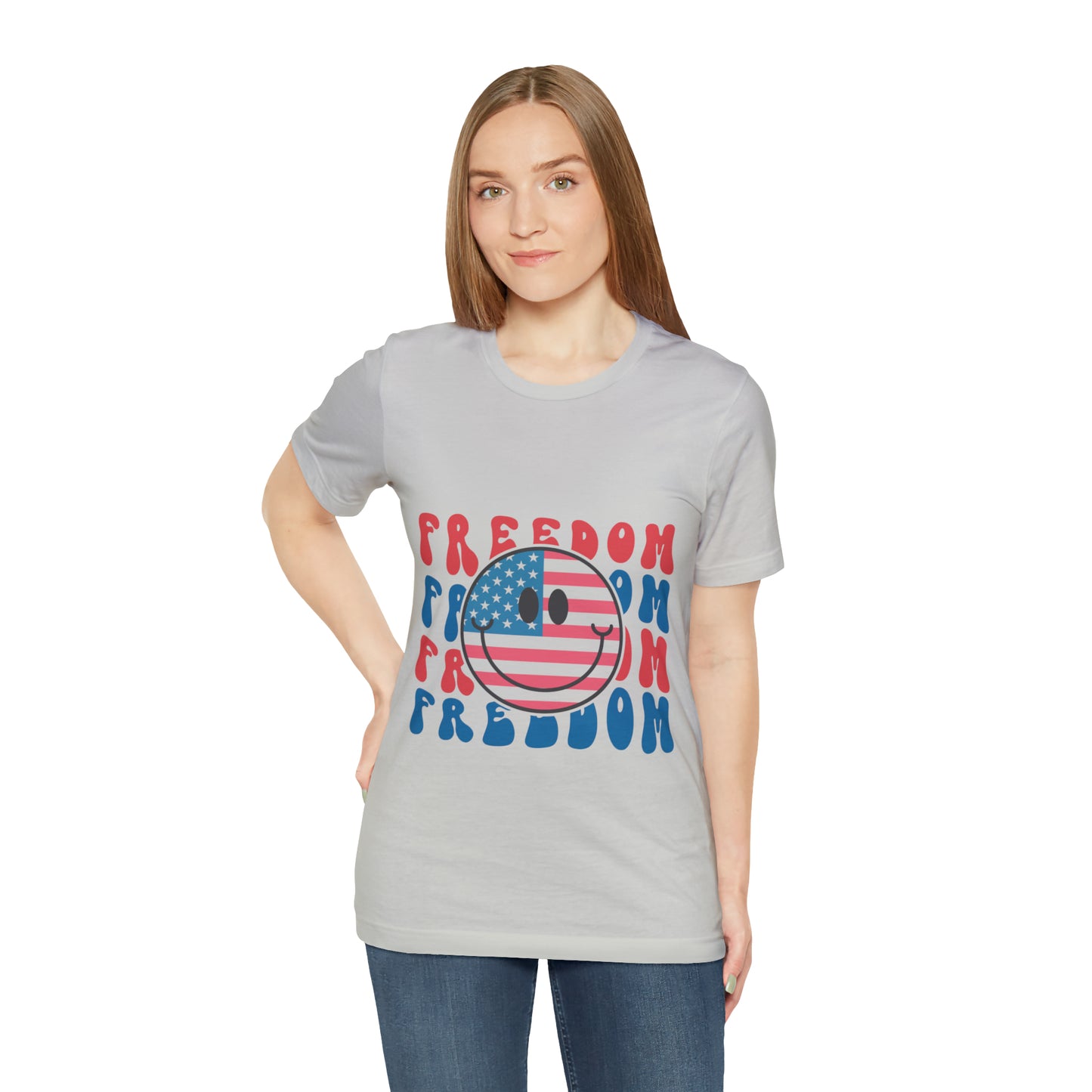 Freedom Smiley Face Flag Unisex Jersey Short Sleeve Tee Patriotic American Flag