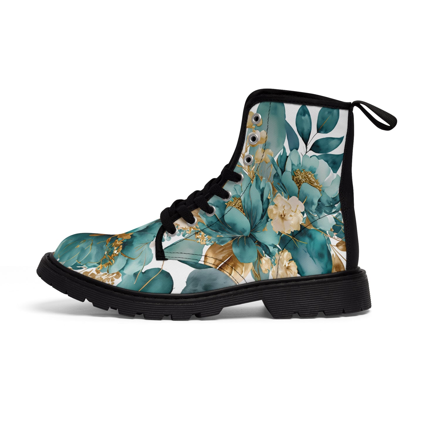 Women's Canvas Boots, Aqua, Gold, Magnolia, Flowers