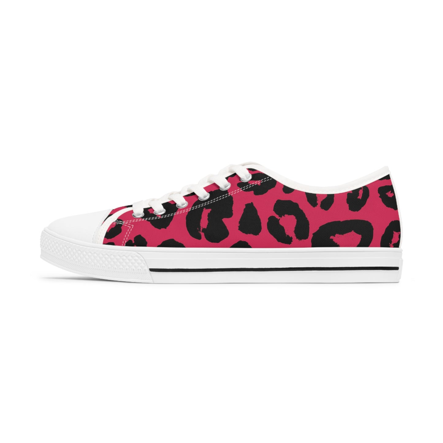 Women's Low Top Sneakers, Pink, Black, Leopard