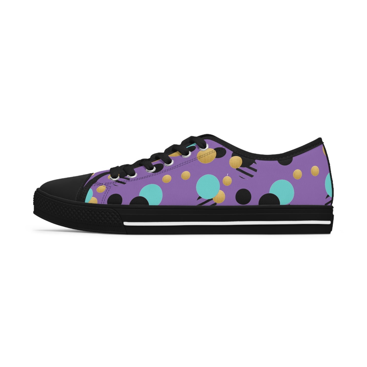 Purple Aqua Black and Gold Polka Dot Print Women's Low Top Sneakers