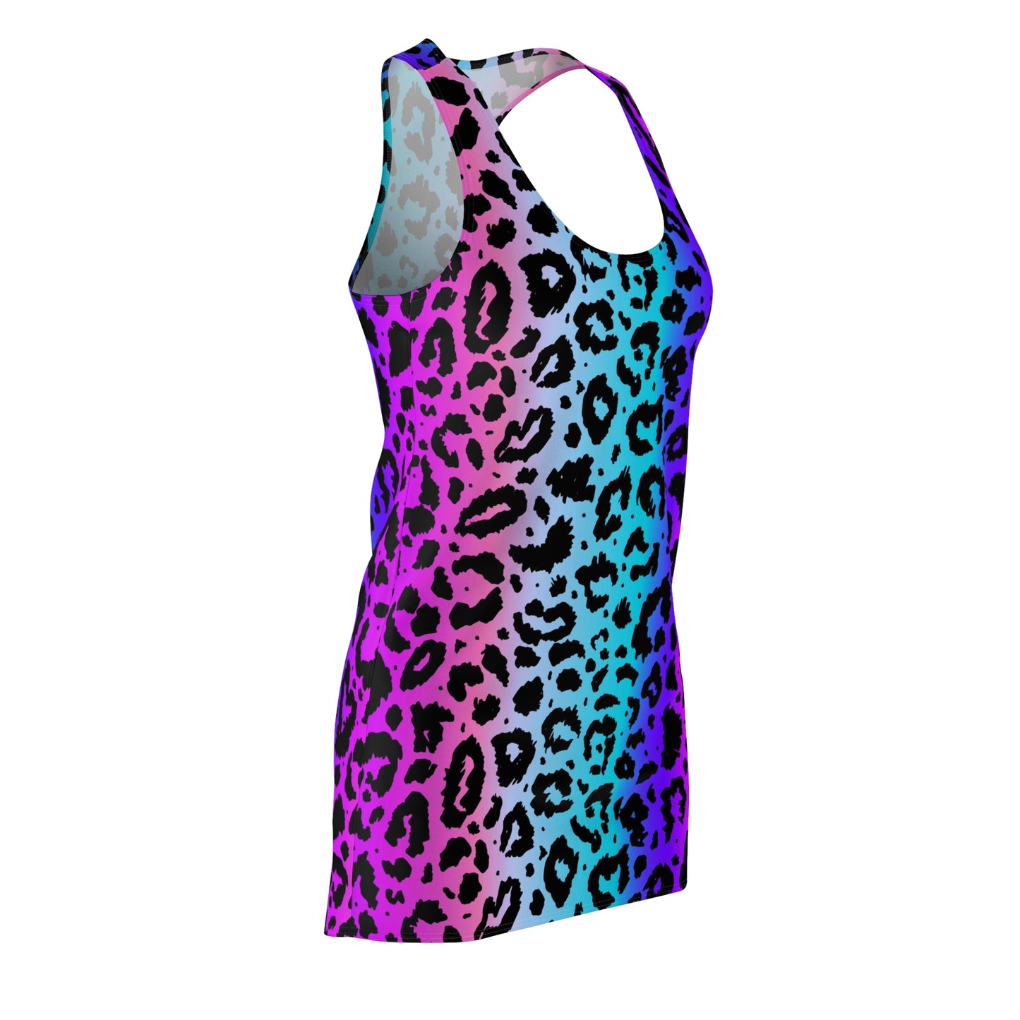 Women's Cut & Sew Racerback Dress Blue Pink and Purple leopard print