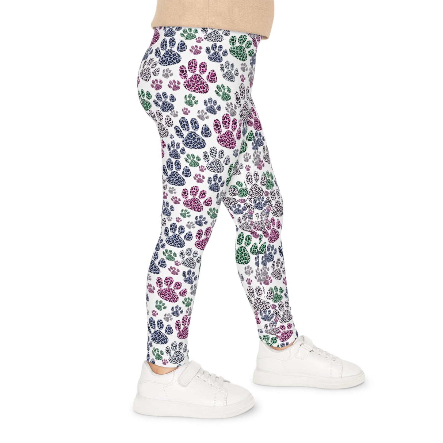 Girls colorful leopard paw print leggings. Cute paw prints for any cat or dog lover.