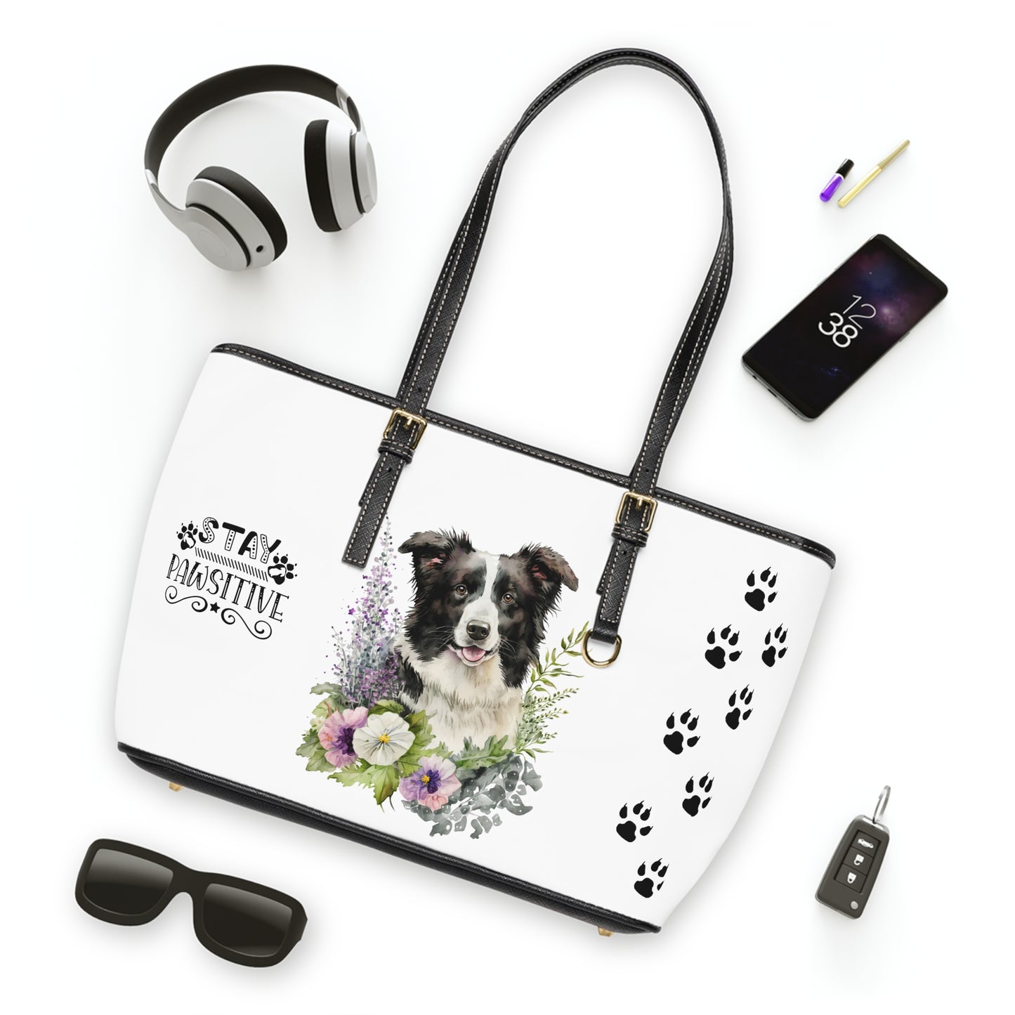 Border Collie Leather Shoulder Bag You Had Me at Woof Stay Pawsitive