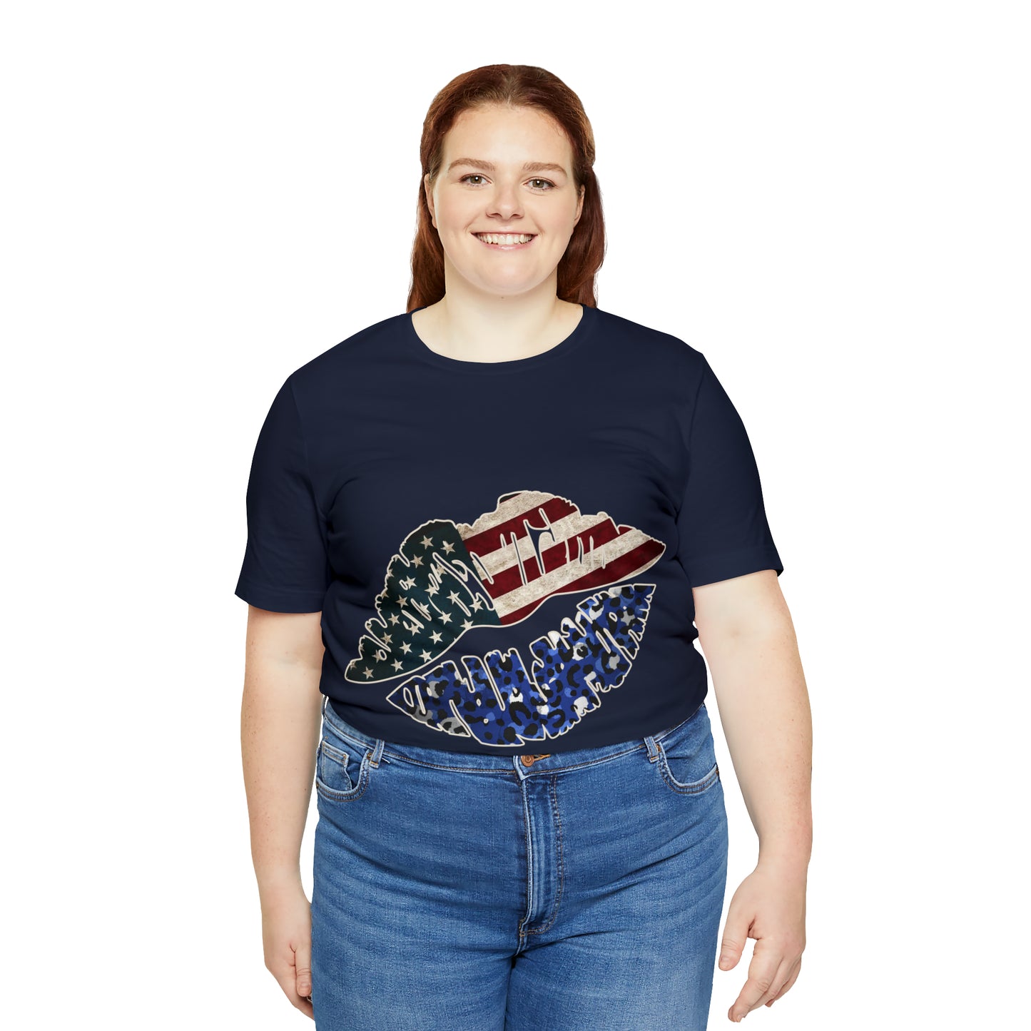 American Flag Lips 4th of July Unisex Jersey Short Sleeve Tee Patriotic Retro
