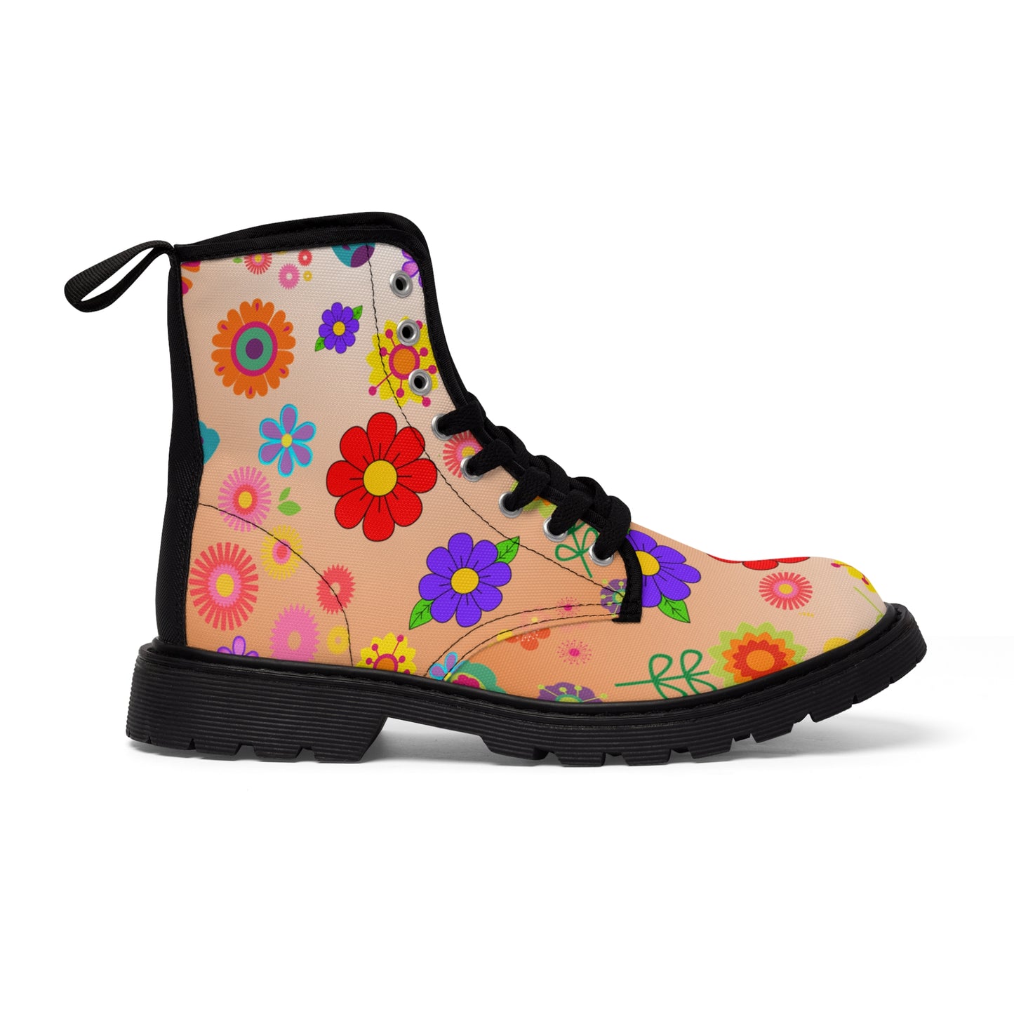 Women's Canvas Boots, Peach, Orange, Flowers, Multi-Color, Retro