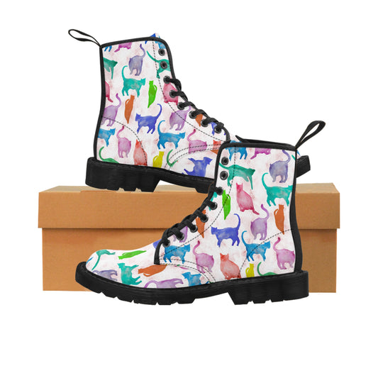 Women's Canvas Boots, watercolor cats, multi-color