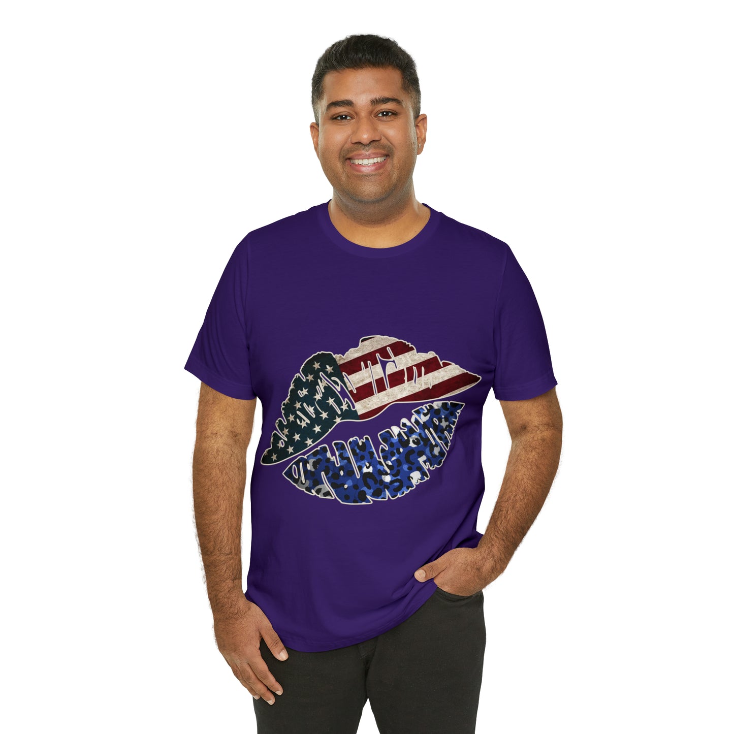 American Flag Lips 4th of July Unisex Jersey Short Sleeve Tee Patriotic Retro