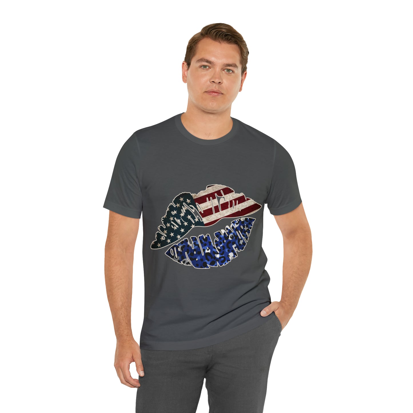 American Flag Lips 4th of July Unisex Jersey Short Sleeve Tee Patriotic Retro