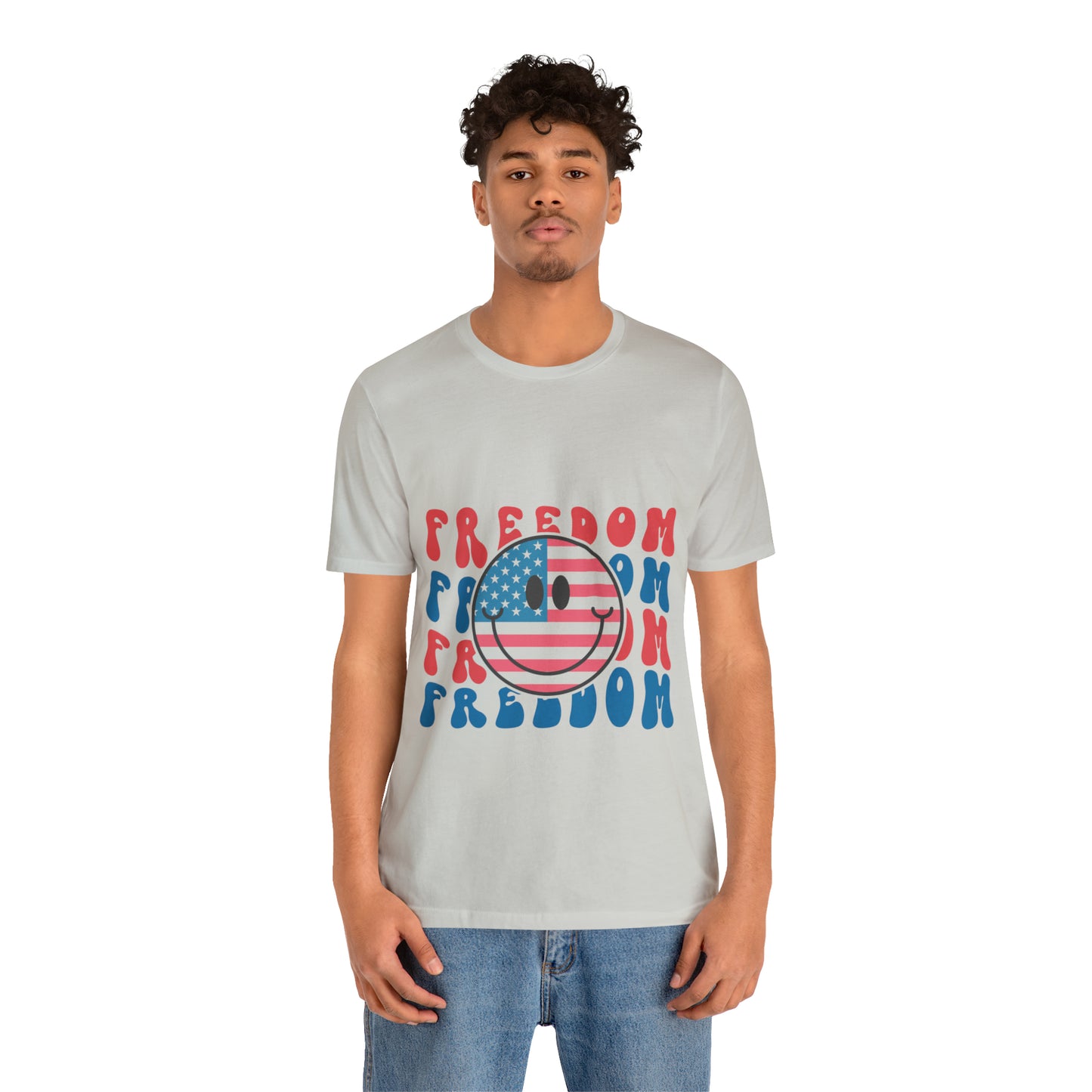 Freedom Smiley Face Flag Unisex Jersey Short Sleeve Tee Patriotic American Flag