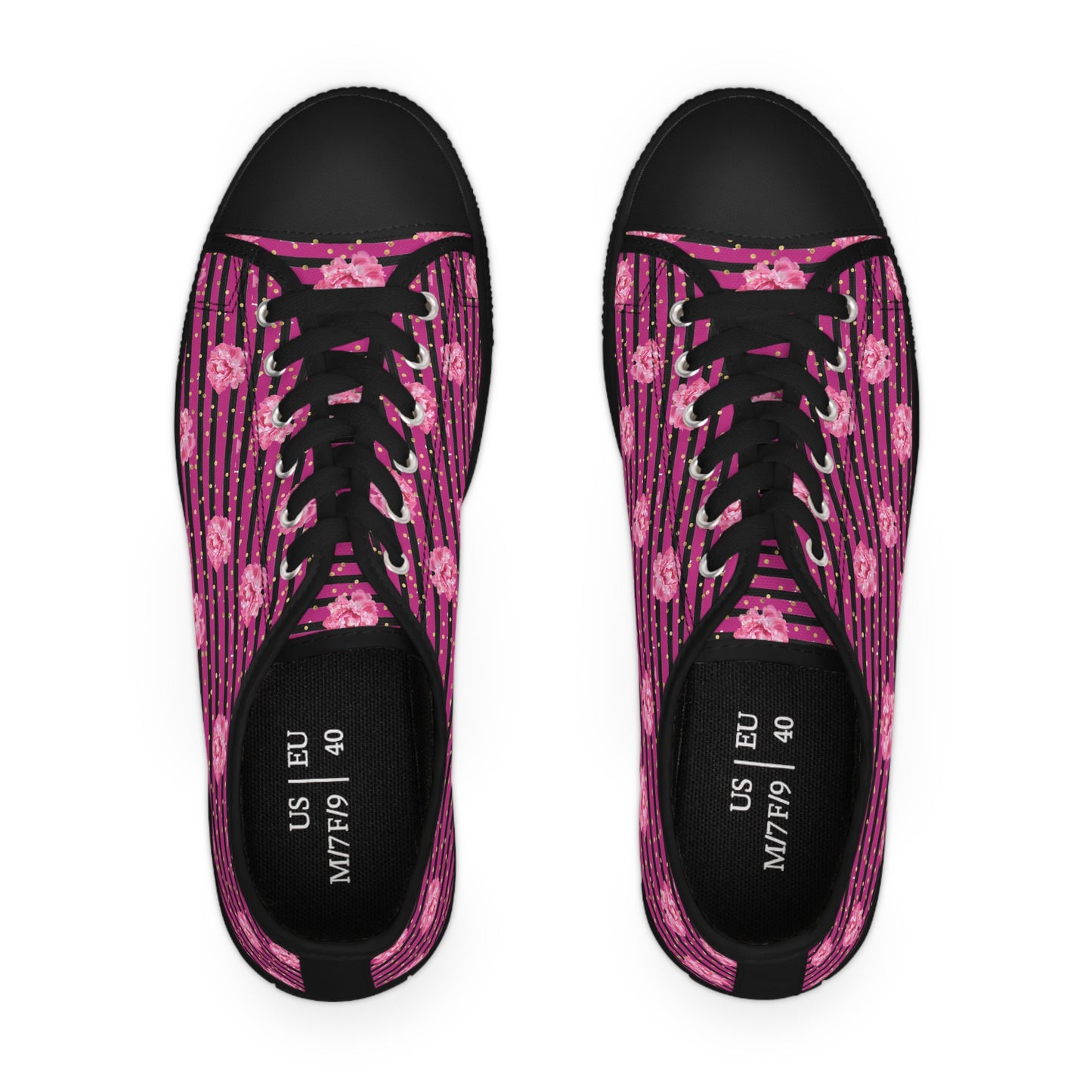 Rose and Black Striped Print Women's Low Top Sneakers