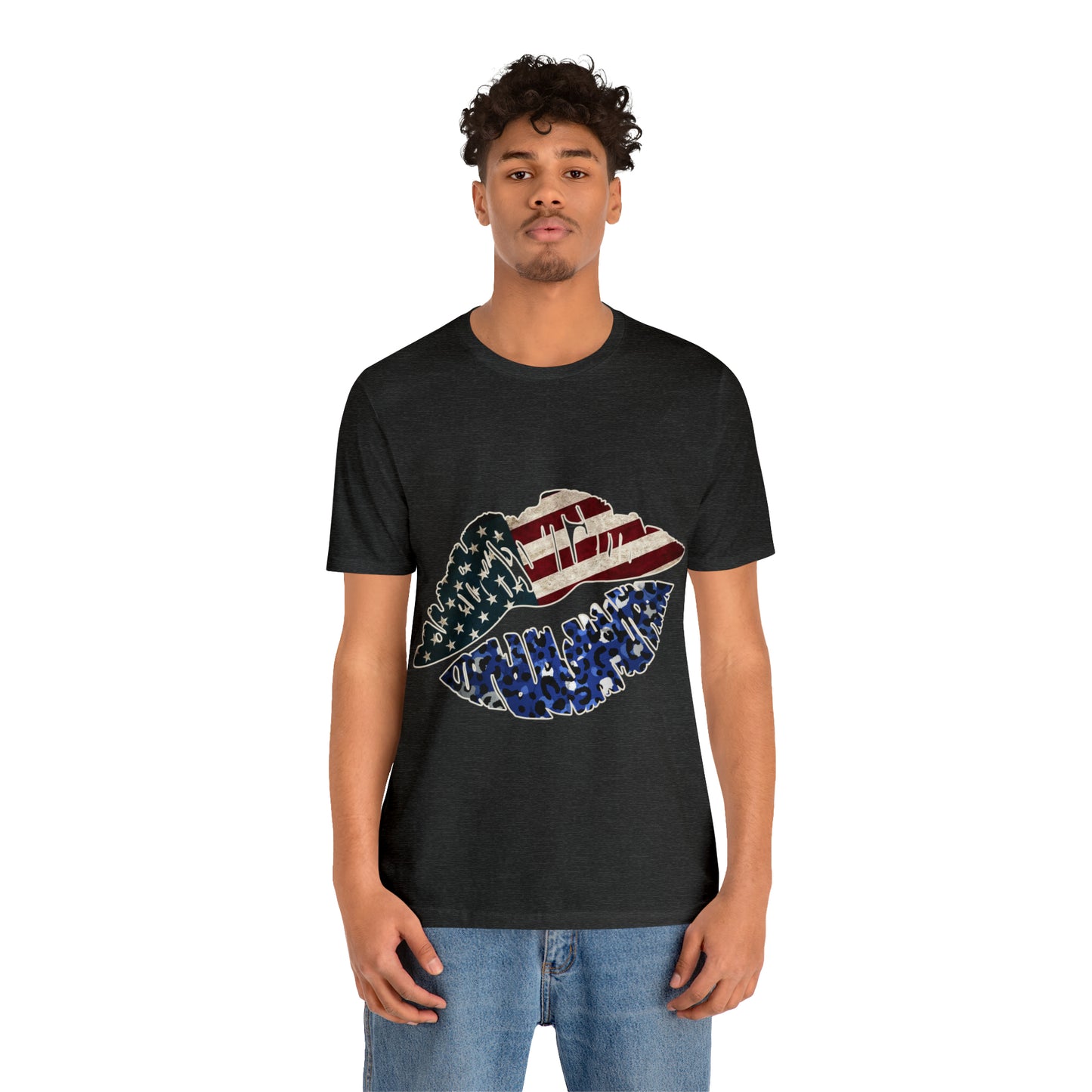 American Flag Lips 4th of July Unisex Jersey Short Sleeve Tee Patriotic Retro