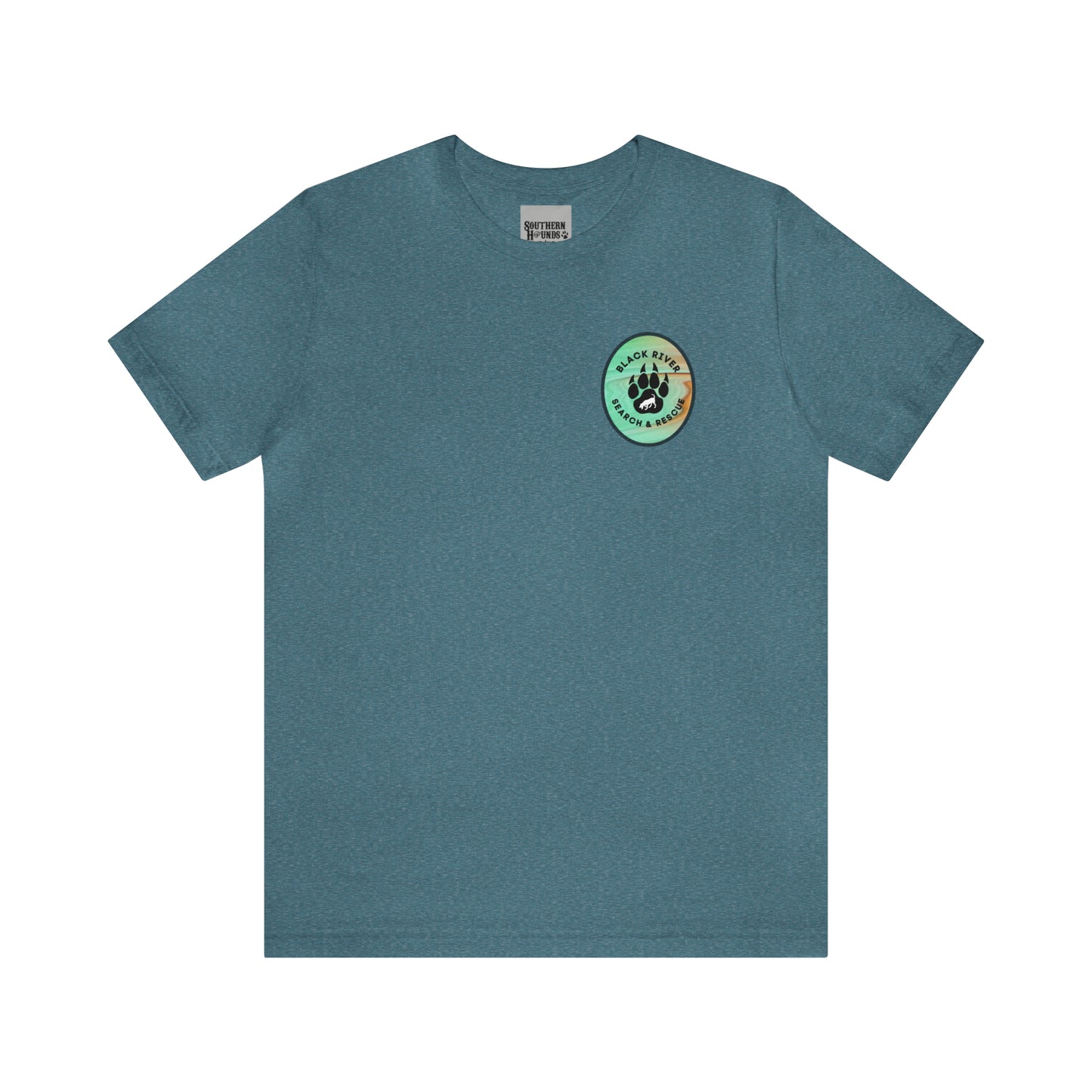 Green and Peach Marble Black River Search & Rescue Logo Unisex Jersey Short Sleeve Tee