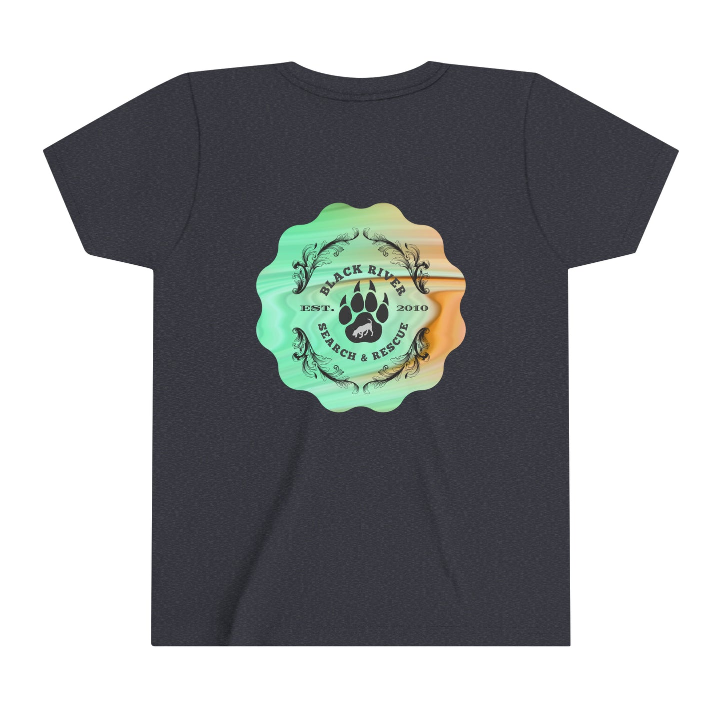 Green and Peach Marble Black River Search & Rescue Logo Youth Short Sleeve Tee