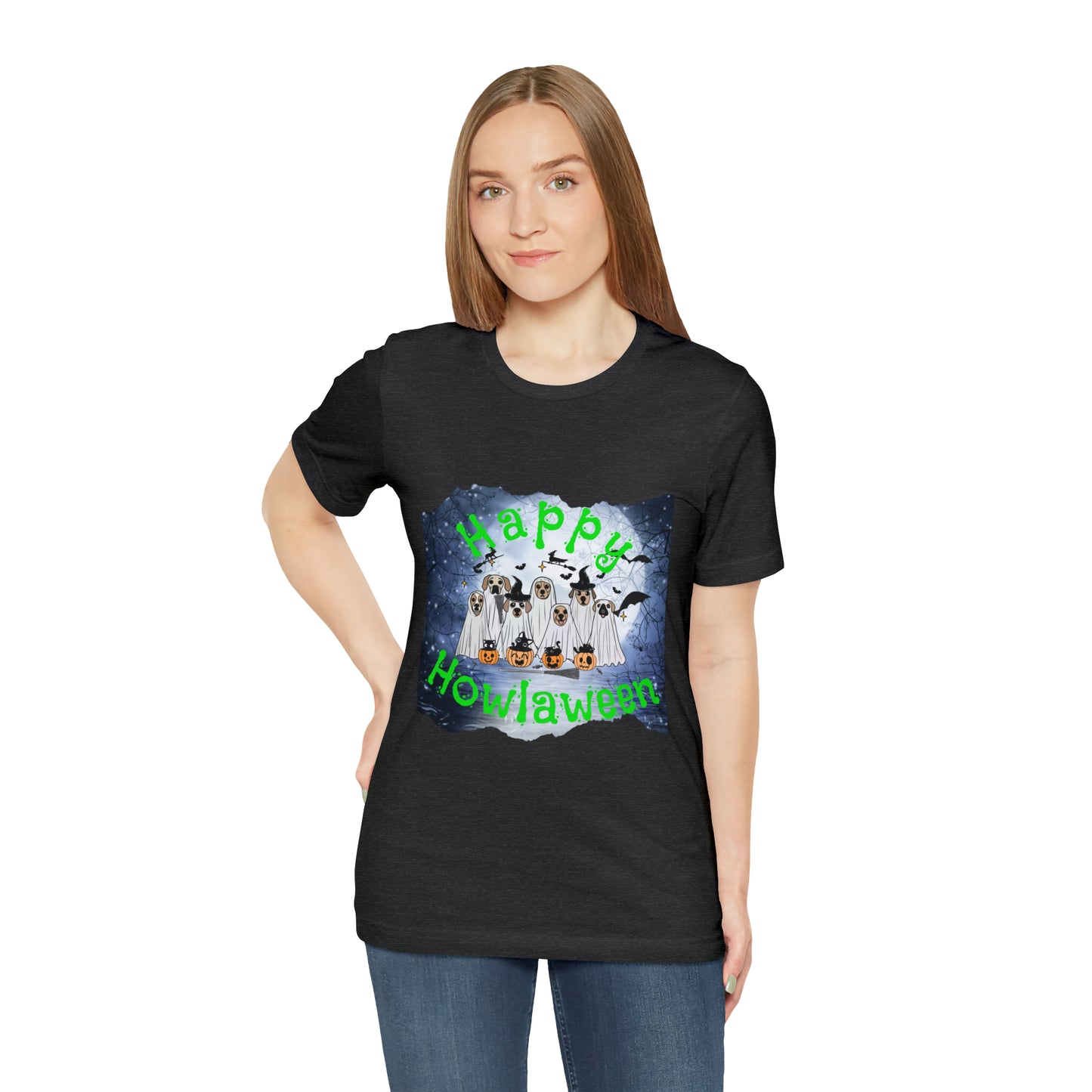 Happy Howlaween Dog Green Short Sleeve Tee, Halloween shirt