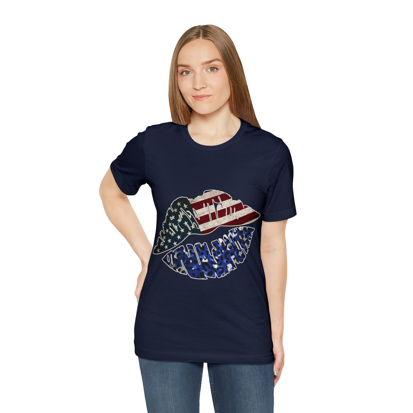 American Flag Lips 4th of July Unisex Jersey Short Sleeve Tee Patriotic Retro