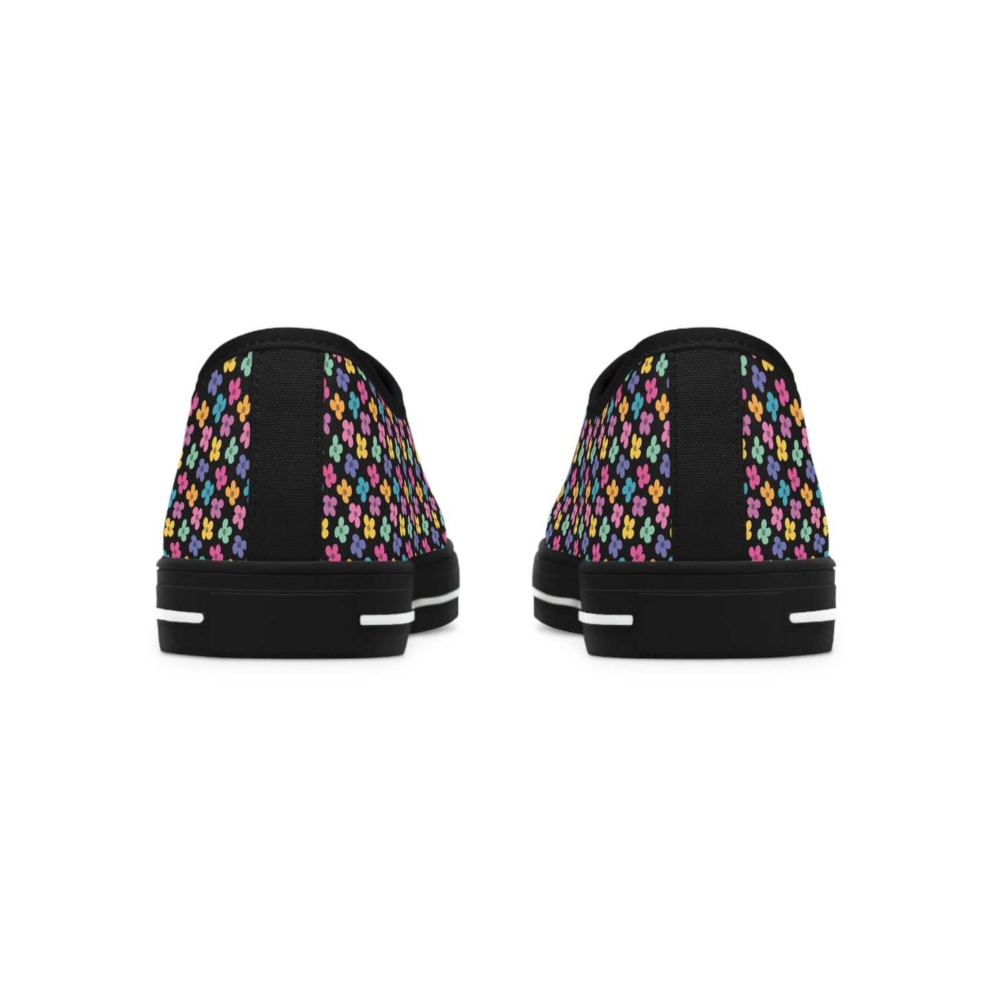 Multicolor Flower Black Women's Low Top Sneakers