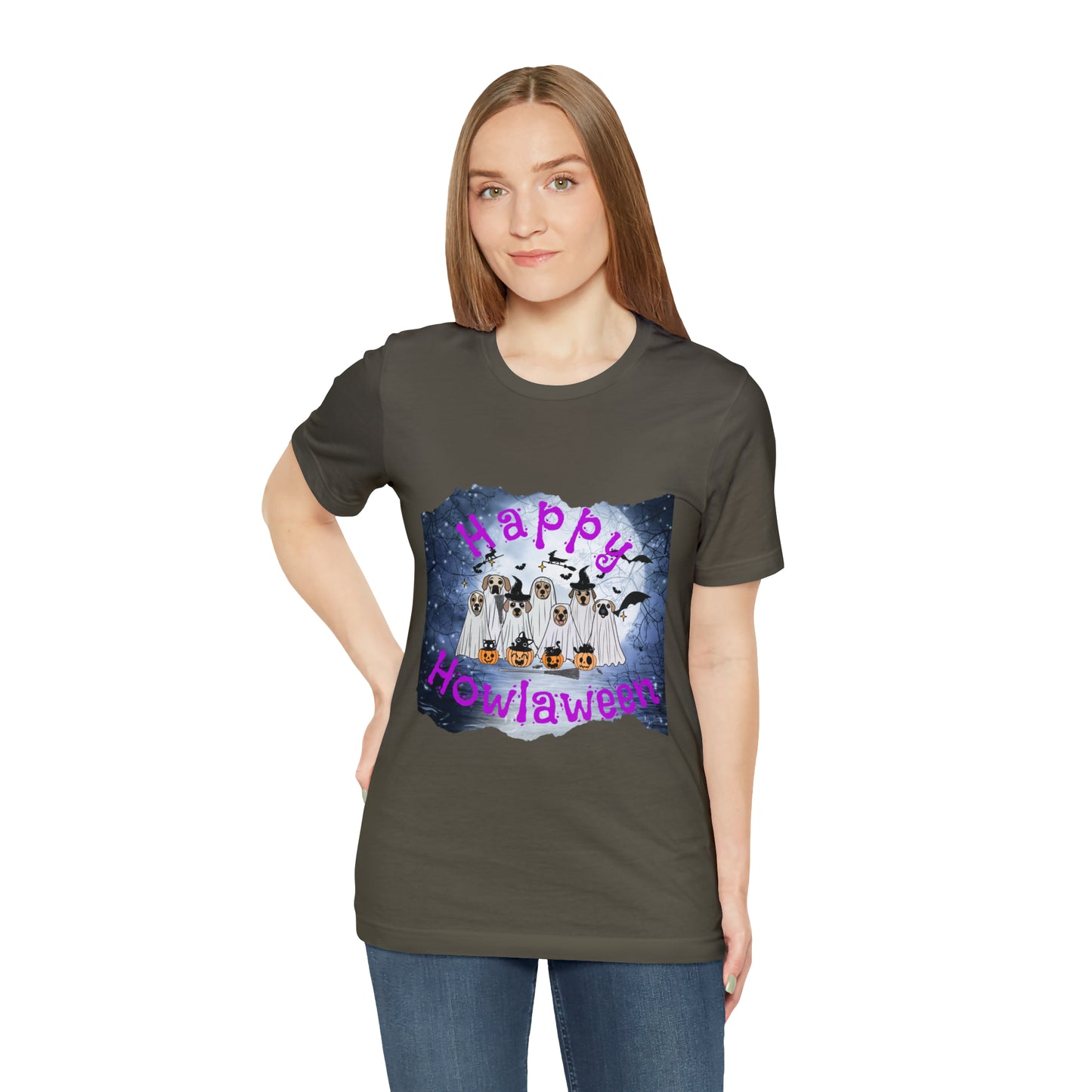 Happy Howlaween Dog Purple Short Sleeve Tee, Halloween shirt