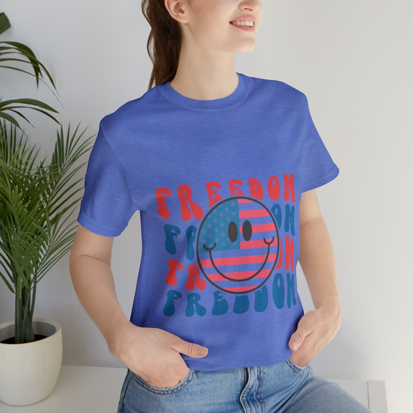 Freedom Smiley Face Flag Unisex Jersey Short Sleeve Tee Patriotic American Flag