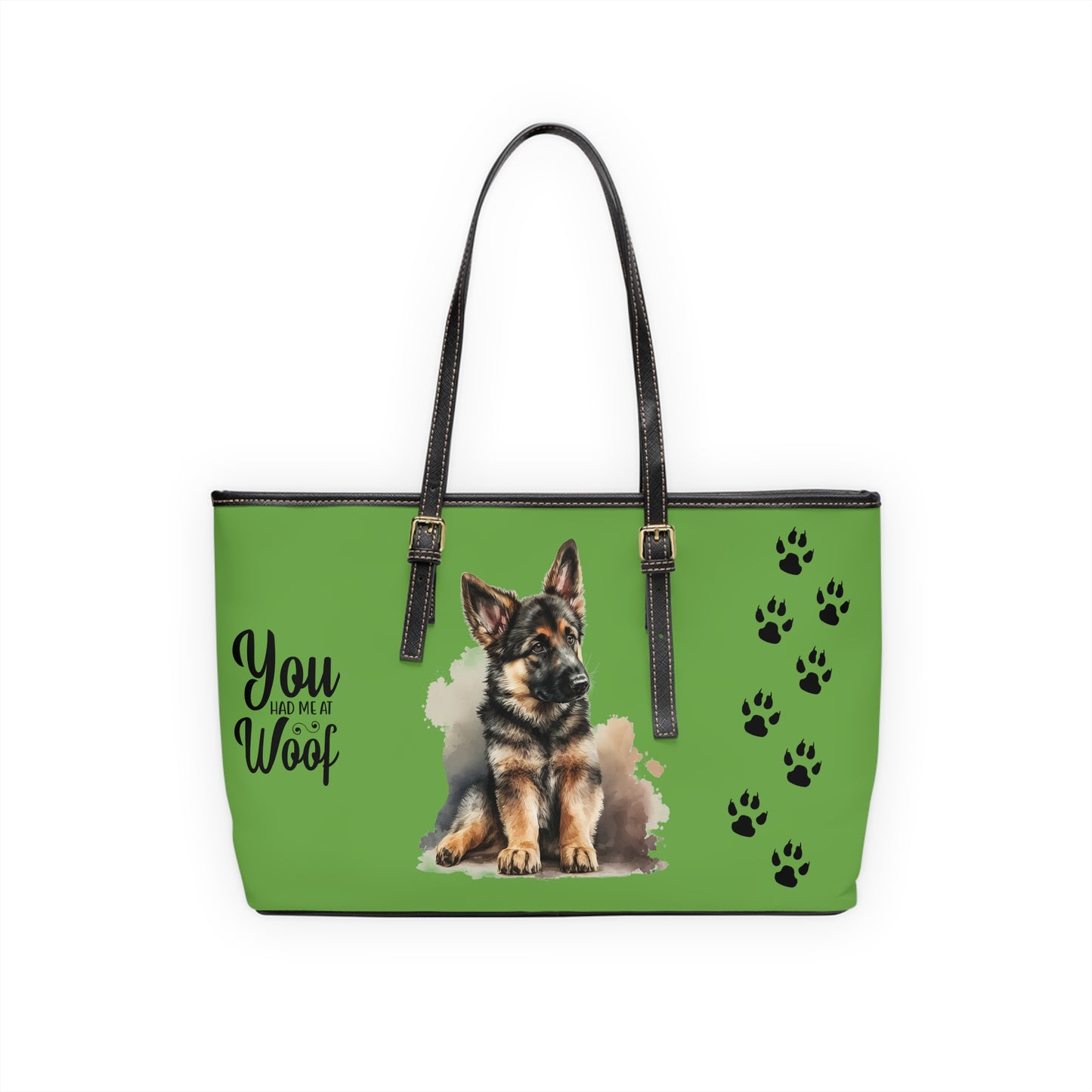 German Shepard Leather Shoulder Bag Green You had me at Woof Stay Pawsitive