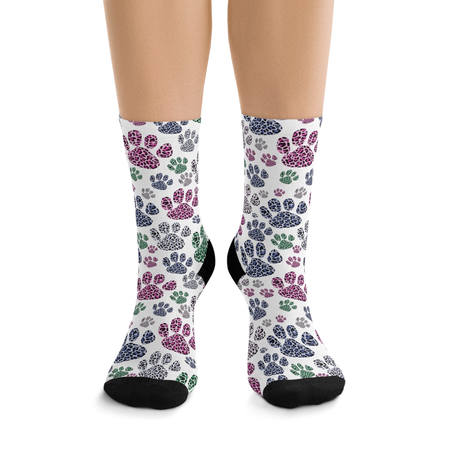 Multicolor Leopard  Pawprint Recycled Poly Socks