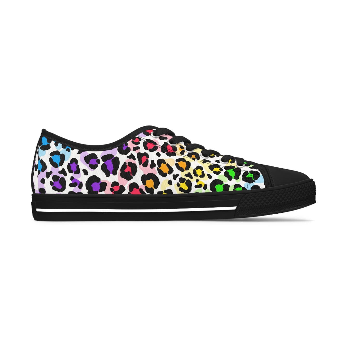 Women's Low Top Sneakers, Multicolor leopard print, Rainbow, Blue, Yellow, Aqua