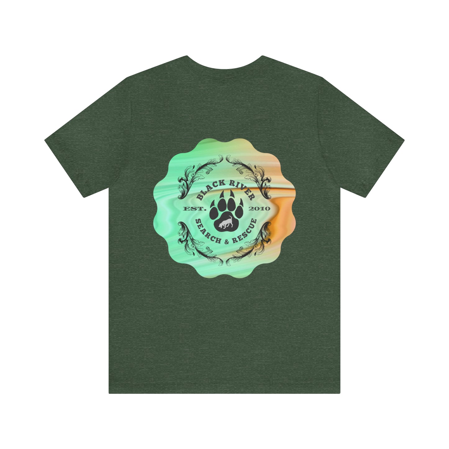 Green and Peach Marble Black River Search & Rescue Logo Unisex Jersey Short Sleeve Tee