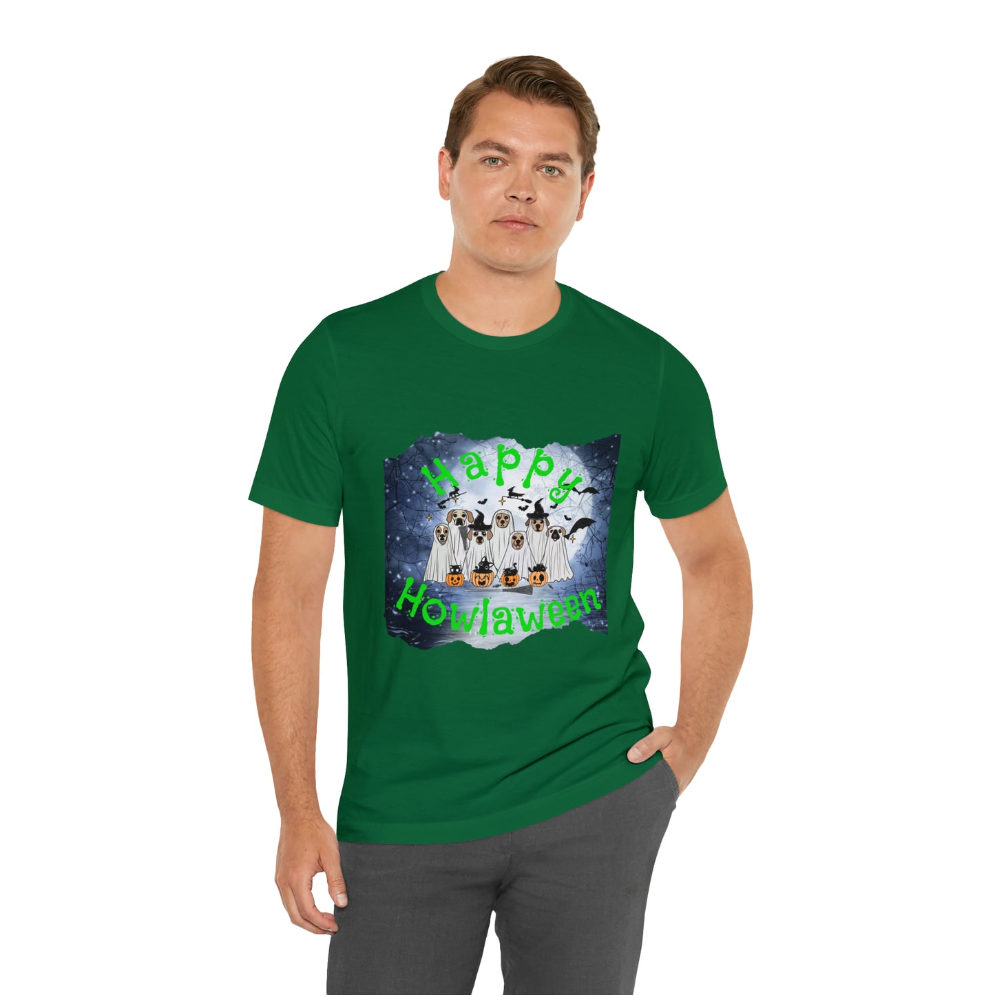 Happy Howlaween Dog Green Short Sleeve Tee, Halloween shirt